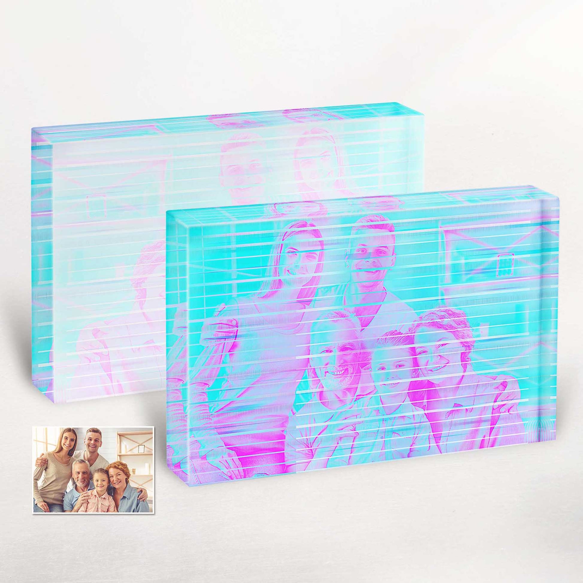 Personalised Purple and Blue Signal Acrylic Block Photo: A trendy and cool gift idea. Surprise your loved ones with a stylish and modern acrylic block photo, customized with a unique purple and blue signal design.
