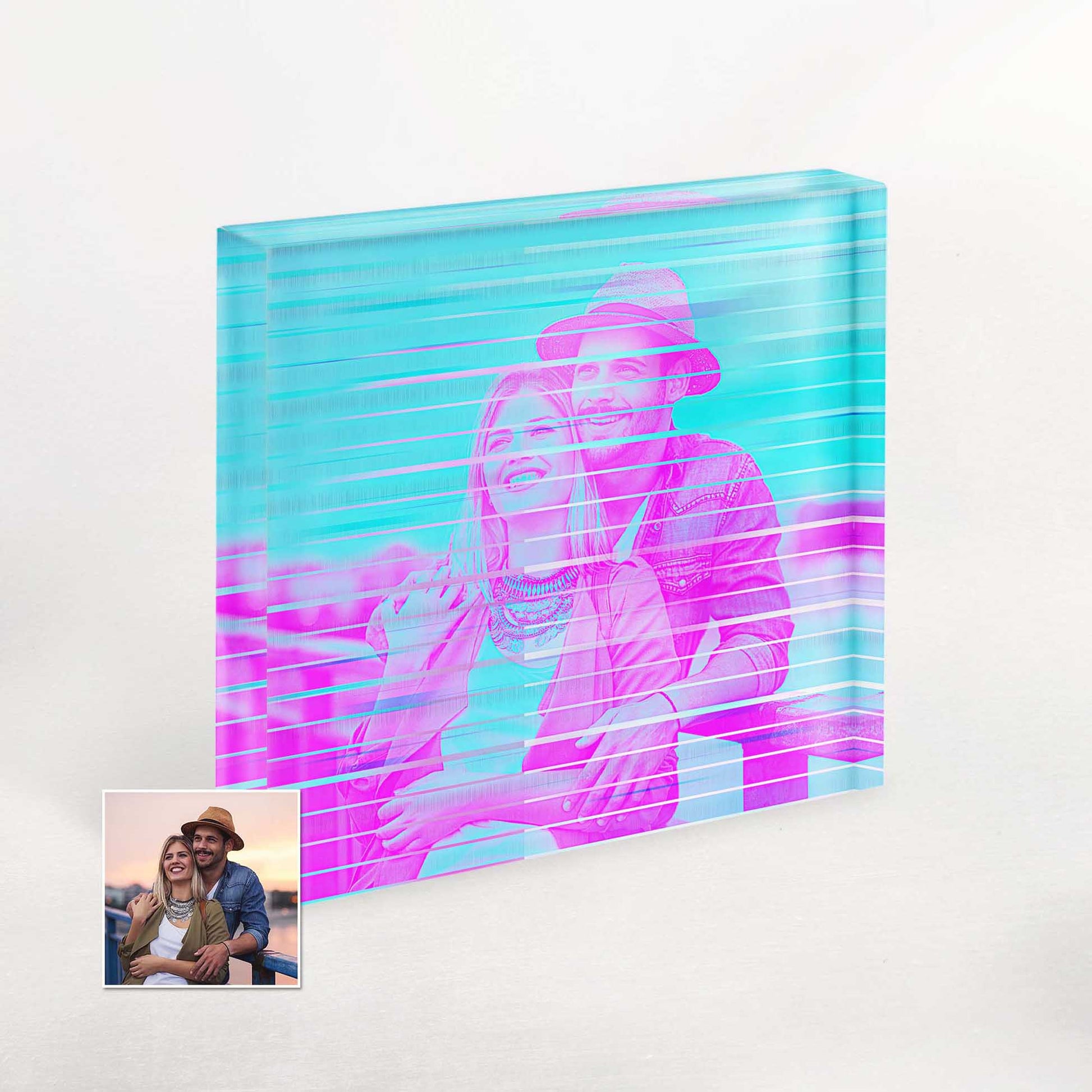 Trendy and Stylish: Personalised Purple and Blue Signal Acrylic Block Photo. Celebrate birthdays or anniversaries with a cool and creative gift. Our customised acrylic block photos add a modern touch to any space.