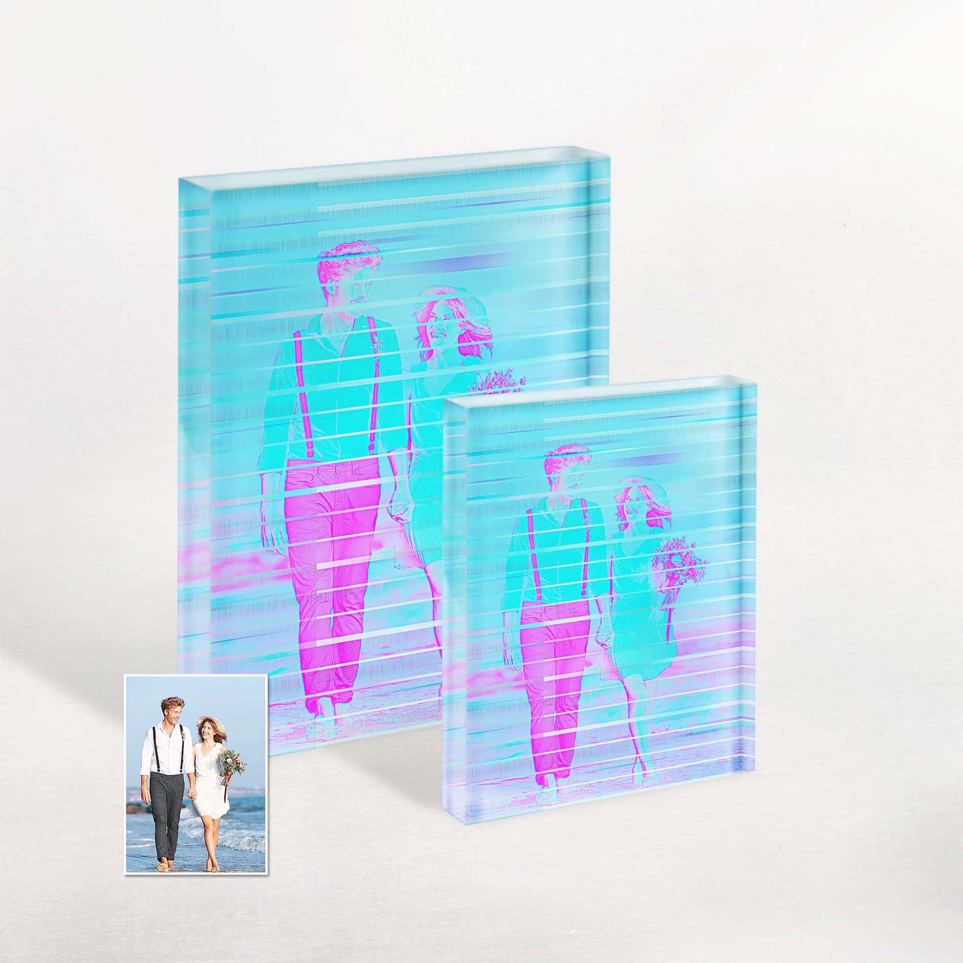 Customise a Modern Gift: Personalised Purple and Blue Signal Acrylic Block Photo. Surprise your loved ones with a cool and stylish birthday or anniversary present. The creative design and trendy colors make it a standout choice.