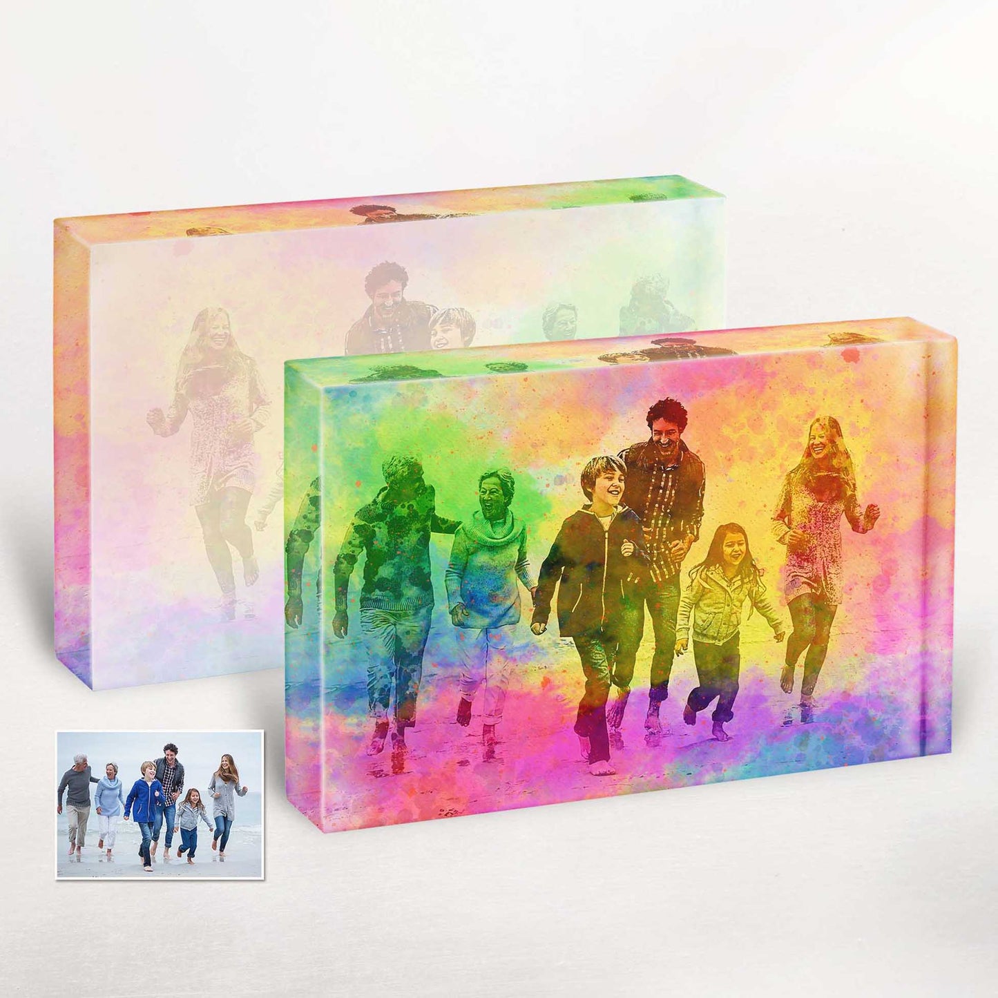 Add a touch of novelty to your home or office with our Personalised Splash of Colours Acrylic Block Photo. Its unconventional design and playful color combinations will captivate the attention of your guests, leaving a lasting impression.