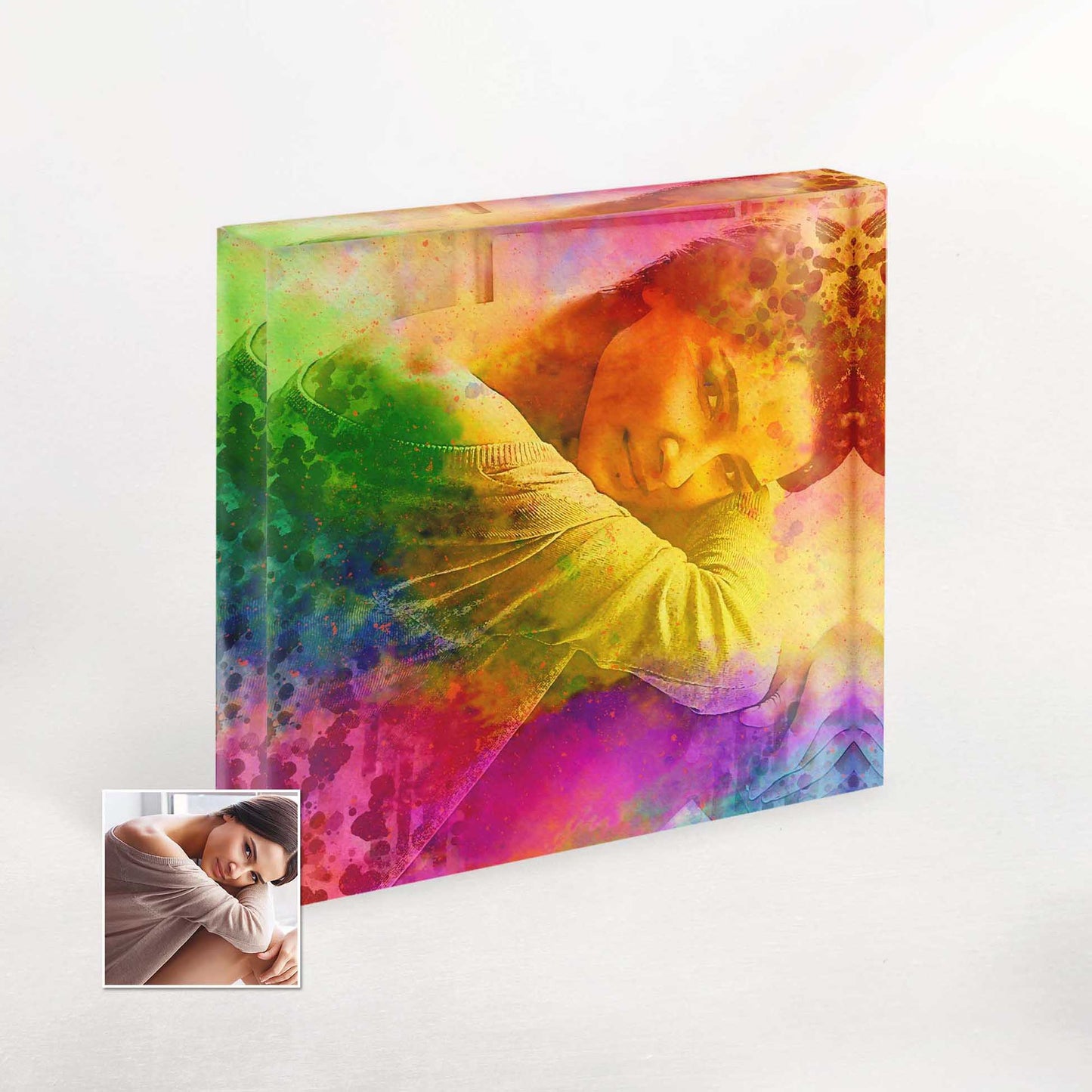 Immerse yourself in the cool and refreshing vibes of our Personalised Splash of Colours Acrylic Block Photo. The carefully selected palette and expertly blended hues create a sense of tranquility and serenity, making it a perfect addition to any relaxation space.