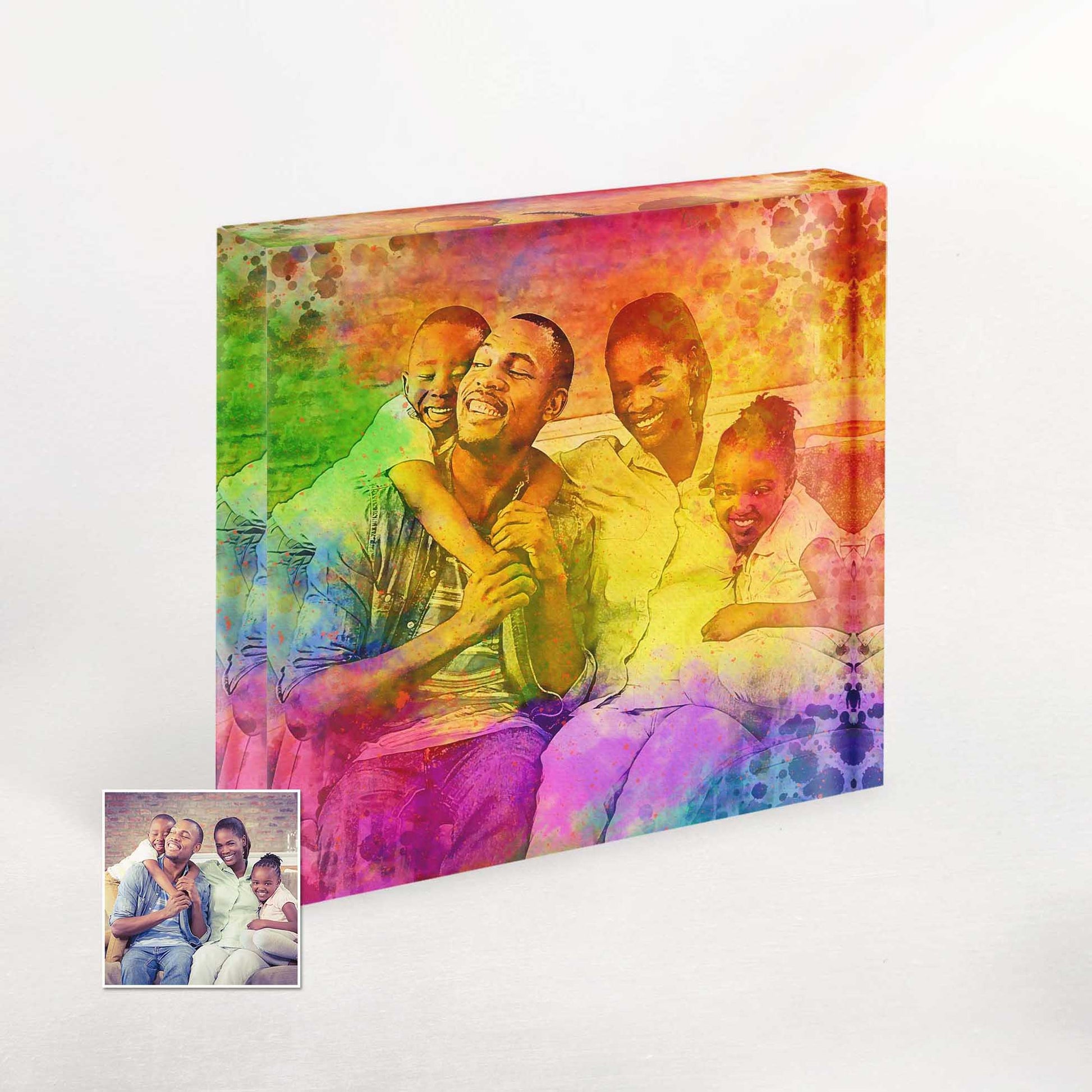Our Personalised Splash of Colours Acrylic Block Photo is a true work of art that brings a fresh perspective to your surroundings. Its lively composition and bold color choices energize the atmosphere, making it an instant conversation starter.