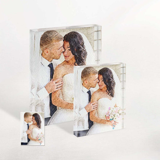 Personalised Charcoal Drawing Acrylic Block Photo: Add an elegant and chic touch to your decor with our stylish customised acrylic block photos. Perfect for weddings, engagements, and anniversaries