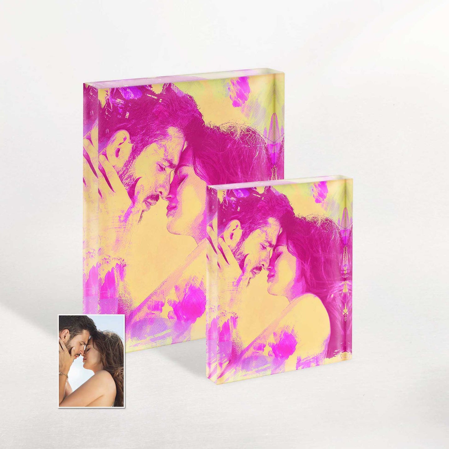 Elevate the celebration with our Personalised Pink and Yellow Watercolor Acrylic Block Photo. Its colorful and vibrant composition adds a cool and refreshing touch to any occasion, making it an exciting gift option for anniversaries or birthdays.