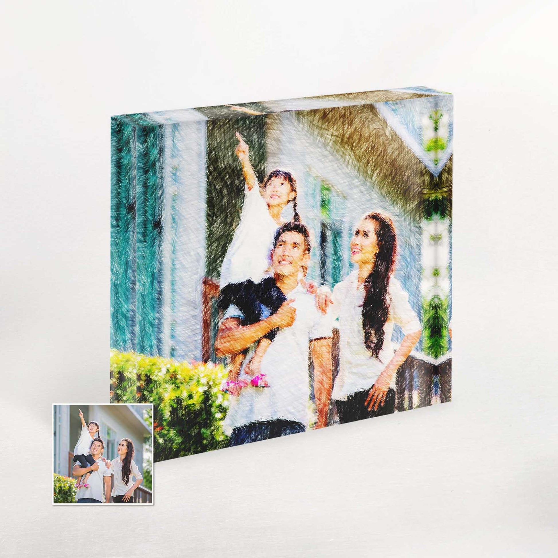 Our Personalised Colourful Drawing Acrylic Block Photo is a true masterpiece that celebrates the love and connection of family and friends. Its chic and vibrant aesthetic adds a touch of elegance to any space