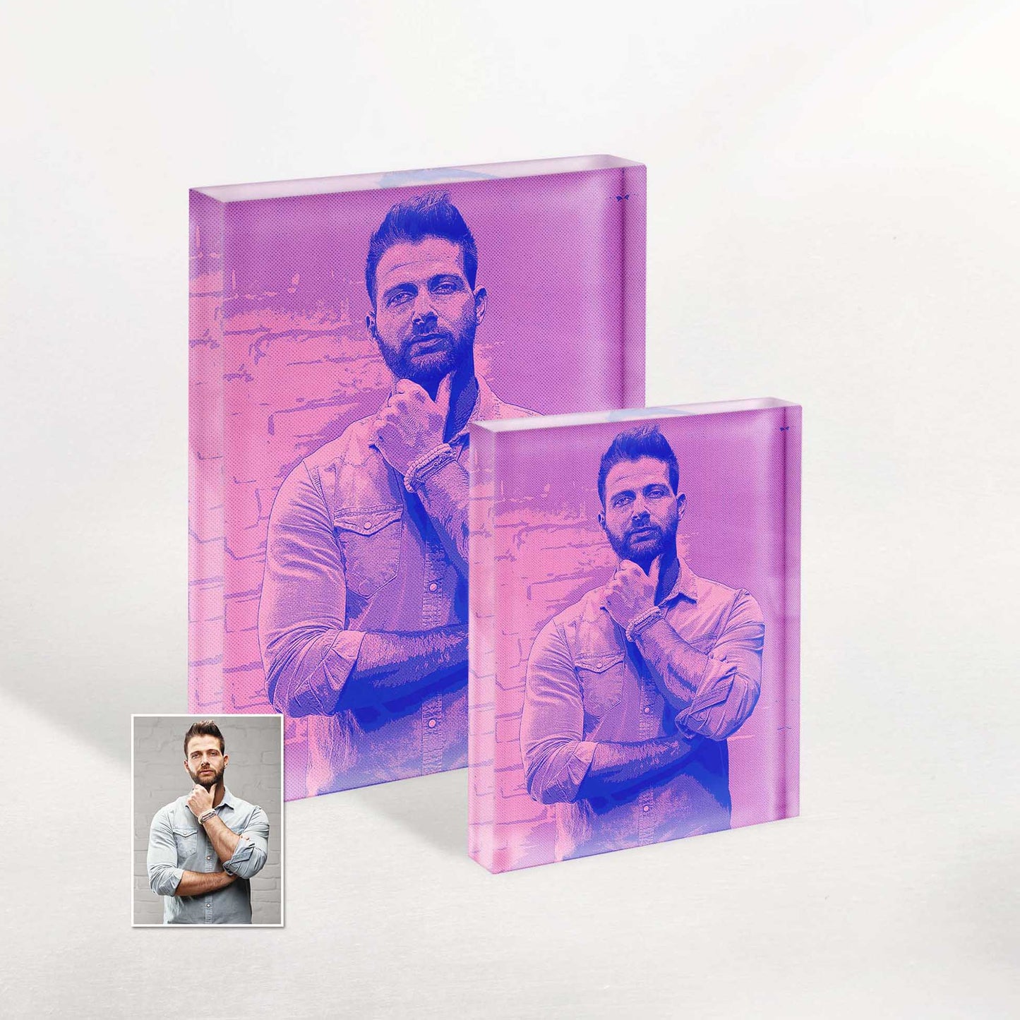 Celebrate your love for all things trendy and cool with our Personalised Purple and Pink Comic Acrylic Block Photo. Its comic cartoon style and vibrant colors bring a unique and original touch to any space, making it a hip and trendy statement piece.