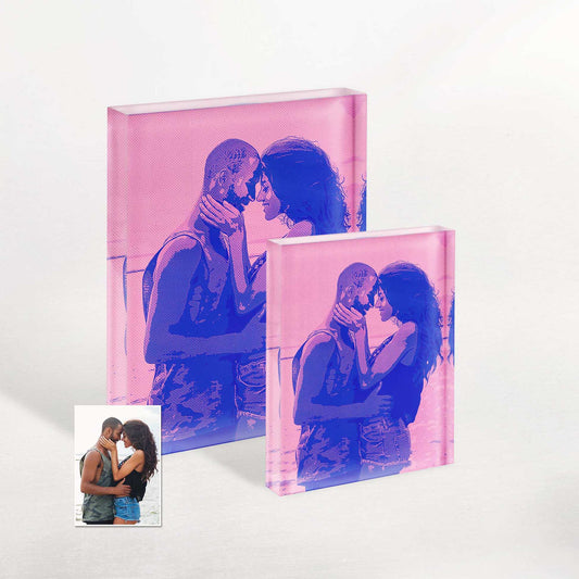 Our Personalised Purple and Pink Comic Acrylic Block Photo is a fun and lively tribute to the comic cartoon style. Its hip novelty gift appeal makes it a cool and unique addition to any space, showcasing your love for all things trendy and original.