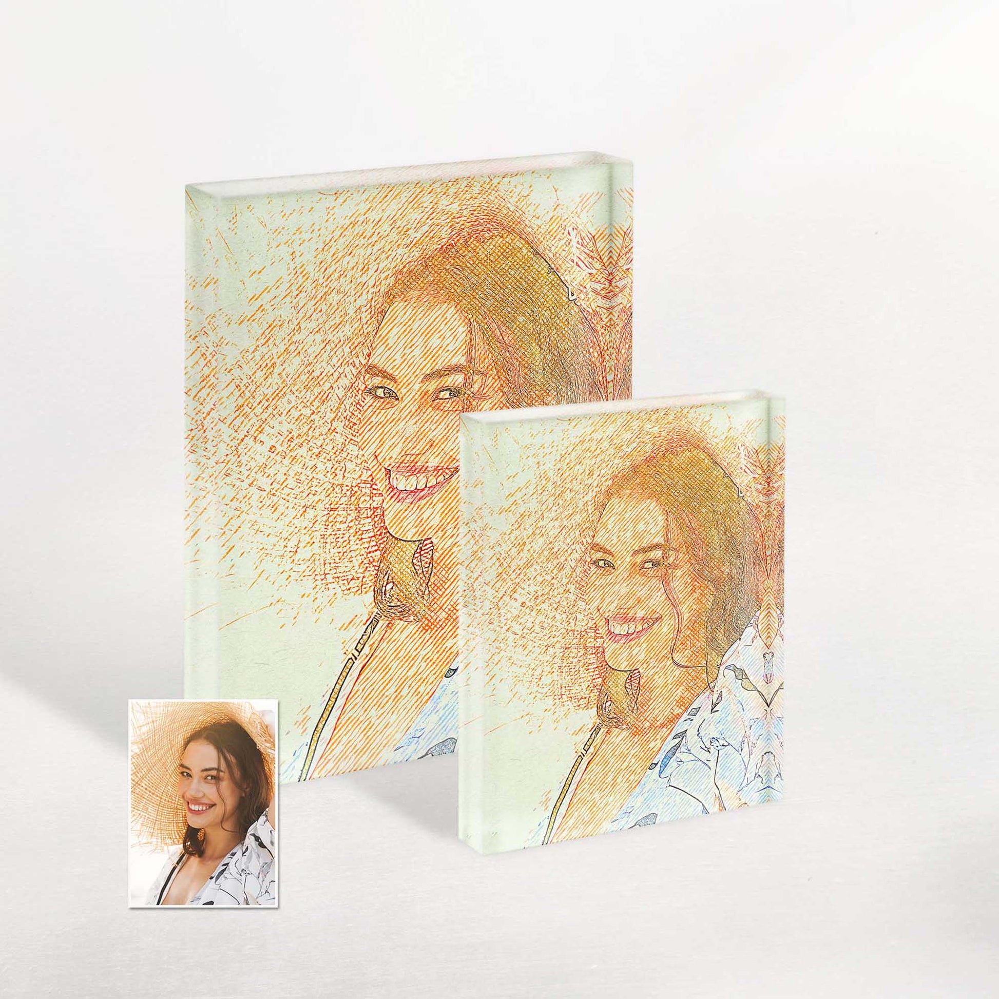 Infuse your home with happiness and excitement with our Personalised Drawing Crosshatch Acrylic Block Photo. Its natural and boho aesthetic creates a hip and joyful ambiance