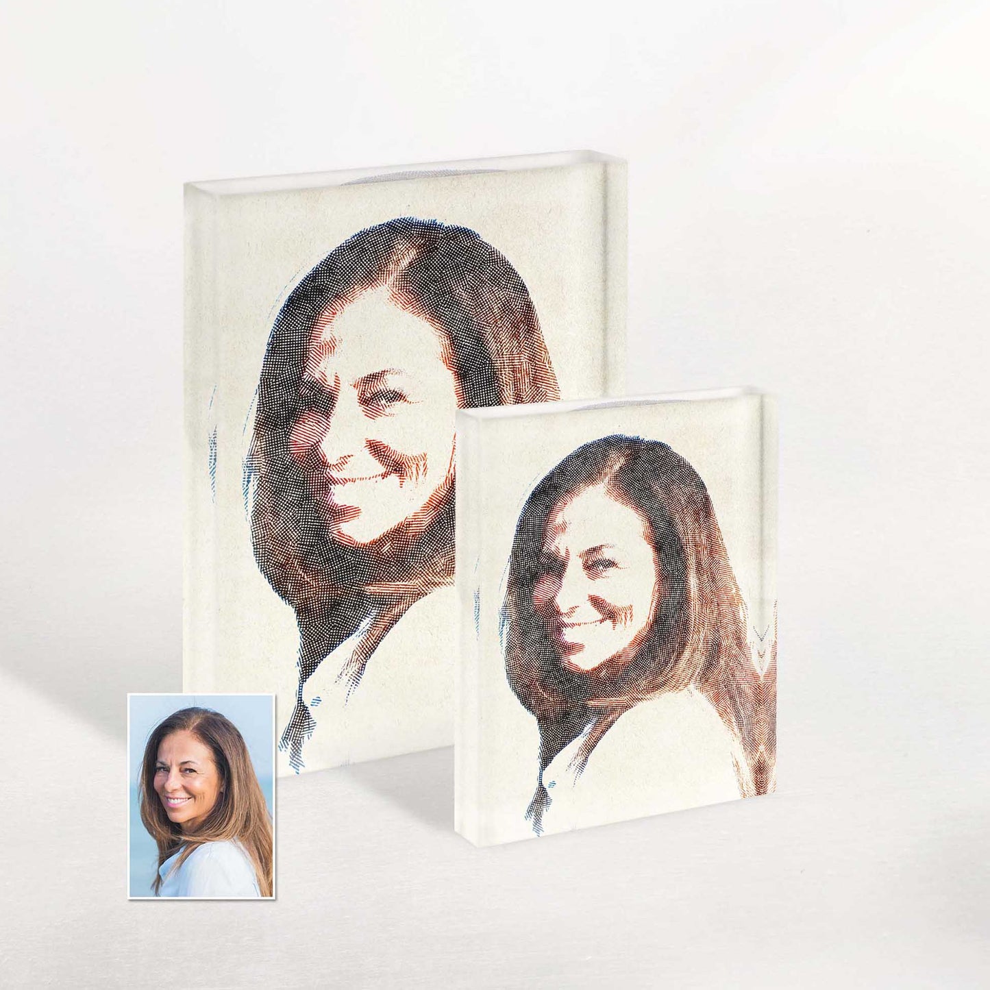 Transform your photo into a work of art with our Personalised Crosshatch Acrylic Block Photo. The unique texture drawing adds excitement and inspiration, radiating brightness and happiness throughout your space, creating a visual delight.