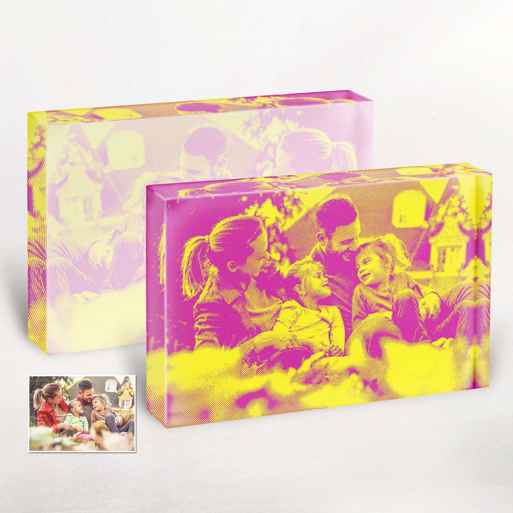 Transform your space with this Personalised Abstract Texture Effect Acrylic Block Photo. The unique texture and vibrant colors create a captivating visual experience, adding depth and character to your home decor