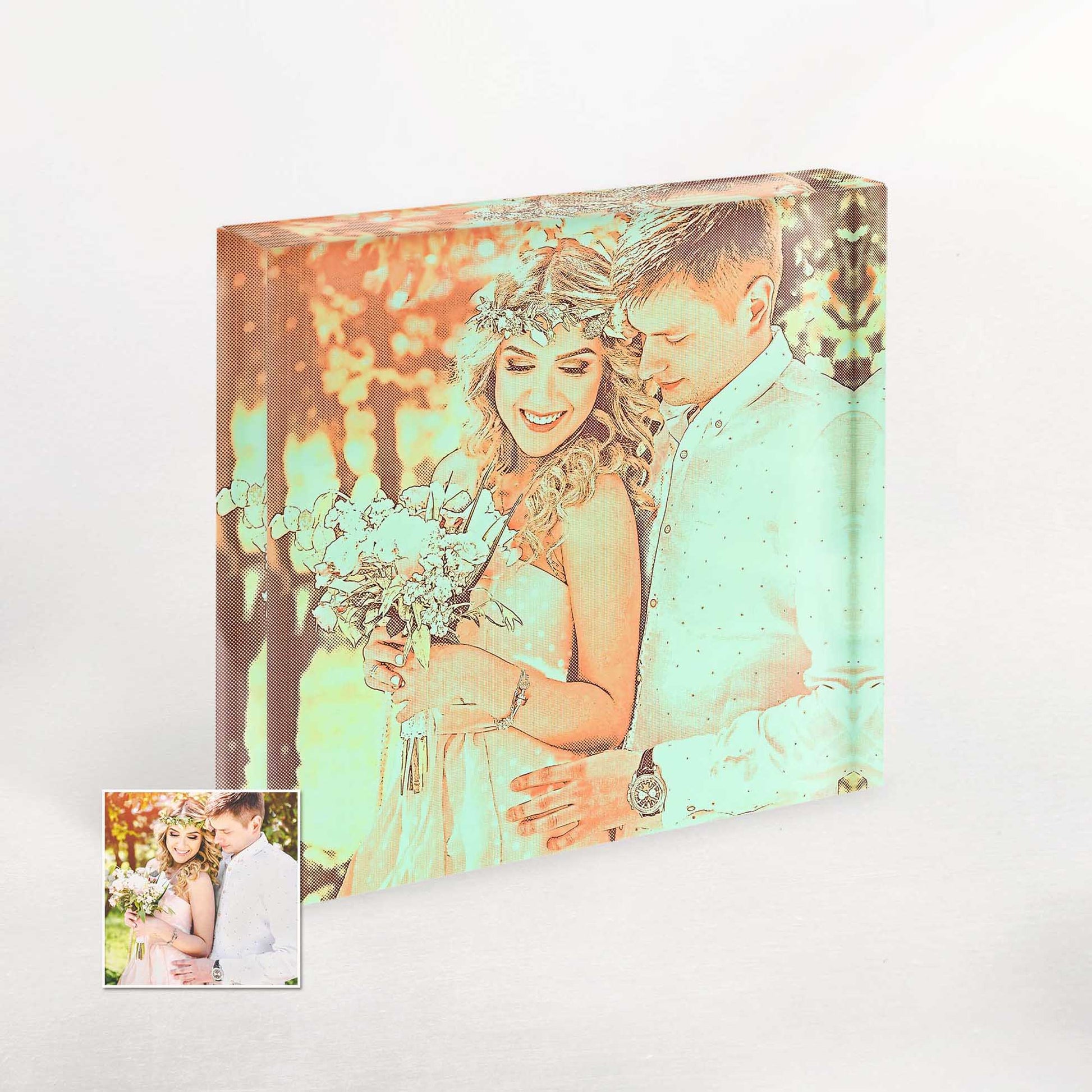 Create a captivating atmosphere with our Personalised Orange and Green Tones Acrylic Block Photo. Its exciting and cool appearance, inspired by a fun and fresh natural look, adds a touch of creativity to your home decor