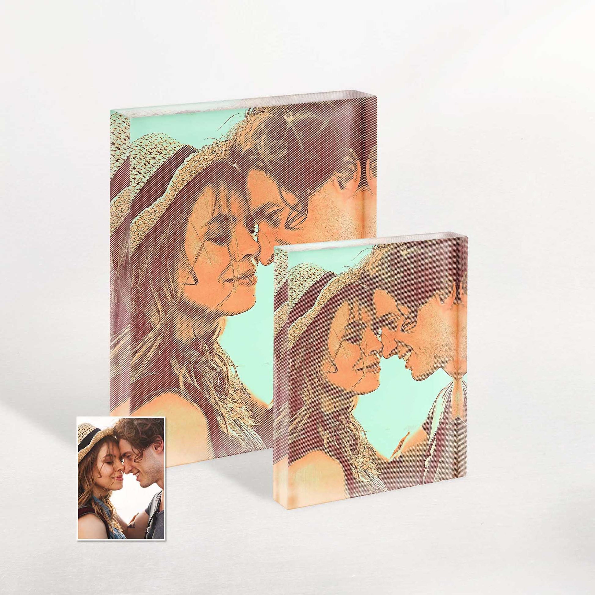 Add a vibrant touch to your home decor with our Personalised Orange and Green Tones Acrylic Block Photo. Its exciting and cool design, featuring a fun and fresh natural look, is created from your photo drawing cartoon, making it a standout piece.