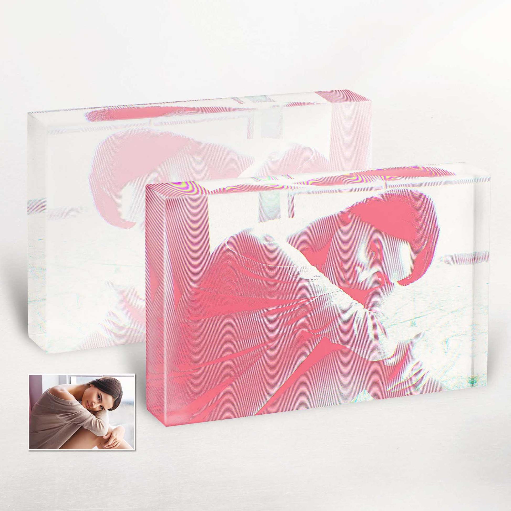 Delight your friends and family with our Personalised Pink Engraving Acrylic Block Photo. Its minimalist style and custom engraving create a trendy and cool gift option. Add a personal touch by choosing a special photo