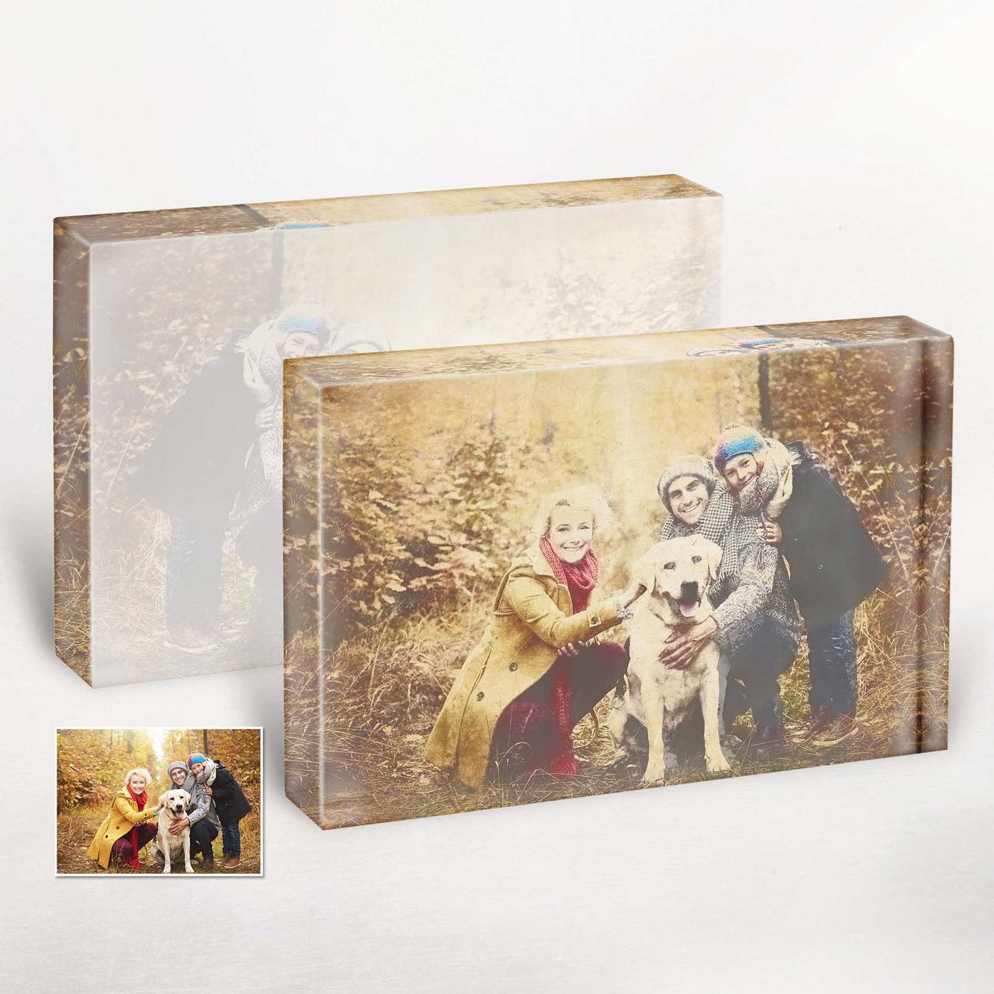 Transform your living space with the Personalised Vintage Gouache Acrylic Block Photo. This exquisite home decor item combines the charm of vintage aesthetics with the modern elegance of acrylic block