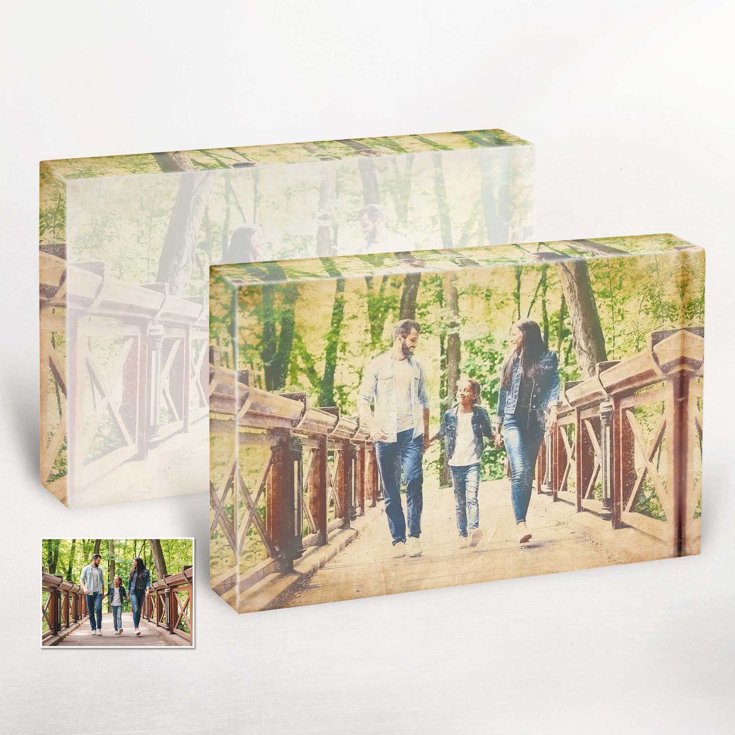 Embrace the allure of yesteryear with the Personalised Vintage Gouache Acrylic Block Photo. This stunning home decor piece exudes a nostalgic charm that instantly transports you to a bygone era