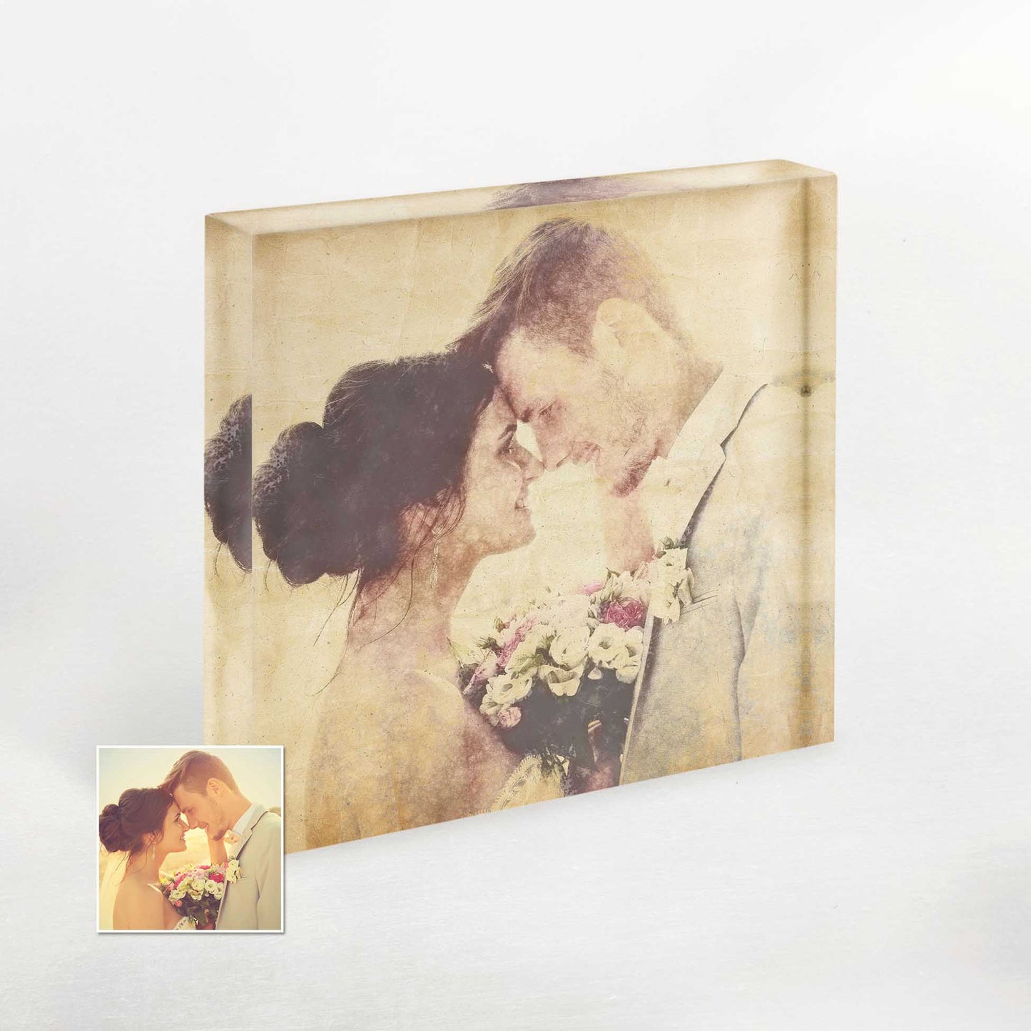Add a touch of vintage sophistication to your home decor with the Personalised Vintage Gouache Acrylic Block Photo. This exquisite piece combines the beauty of gouache art with the elegance of an acrylic block