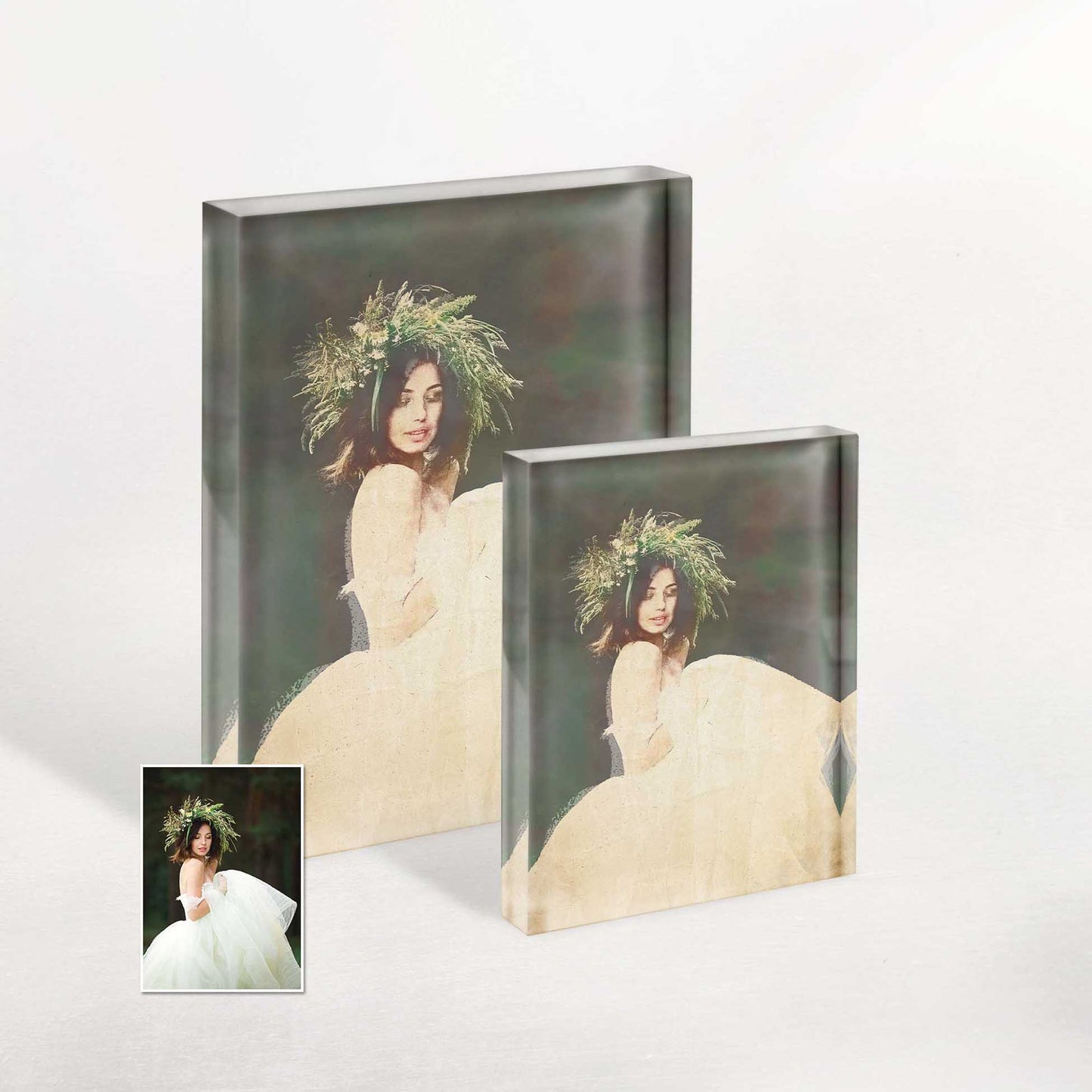 Infuse your home with a touch of old-world charm using the Personalised Vintage Gouache Acrylic Block Photo. Its artistic beauty, reminiscent of classic gouache paintings, brings a sense of elegance and nostalgia