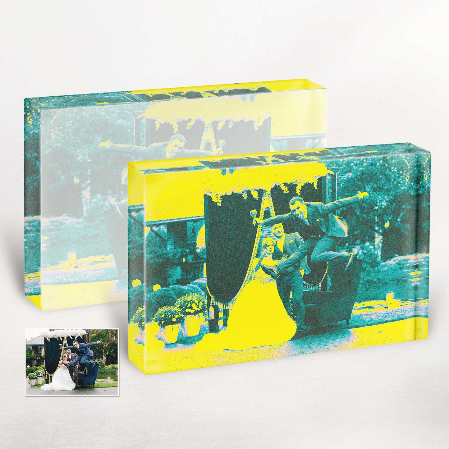 Experience the power of personalized art with this Acid Yellow Color Effect Acrylic Block Photo. The striking yellow shade exudes energy and excitement, creating a captivating focal point that brings a modern and edgy vibe to your space