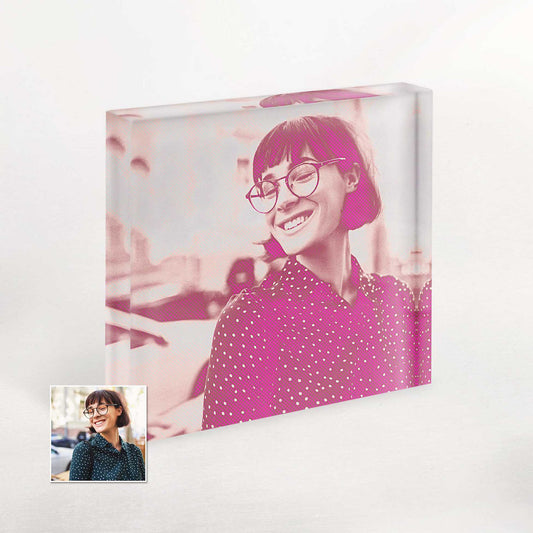 Create a captivating and vibrant atmosphere in your home with the Personalised Pink Pop Halftone Acrylic Block Photo. Its exciting and chic design brings a sense of joy and happiness to any room. The vivid colors and halftone effect add a dynamic charm
