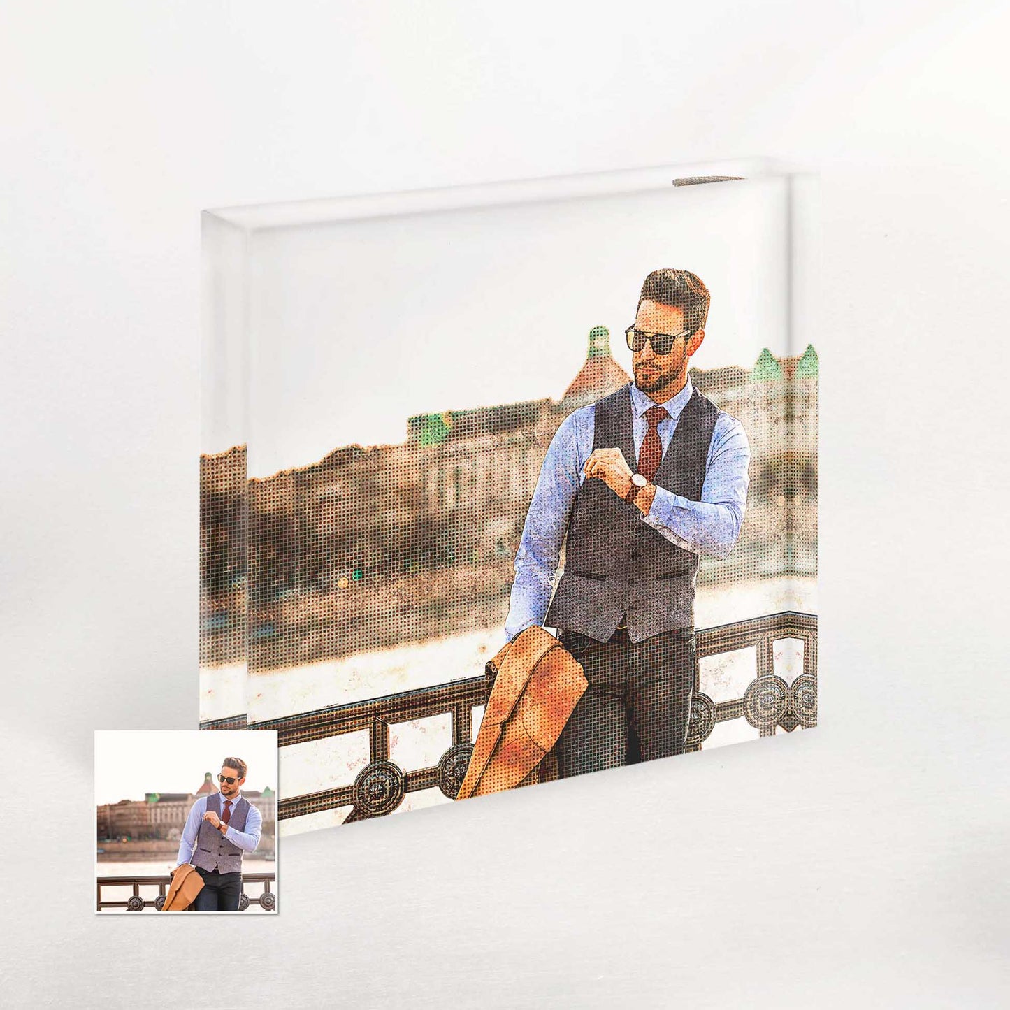 Personalised Grunge FX Acrylic Block Photo: A fusion of oldschool nostalgia and creative design. The halftone effect adds a unique charm, making it a standout piece in any home decor