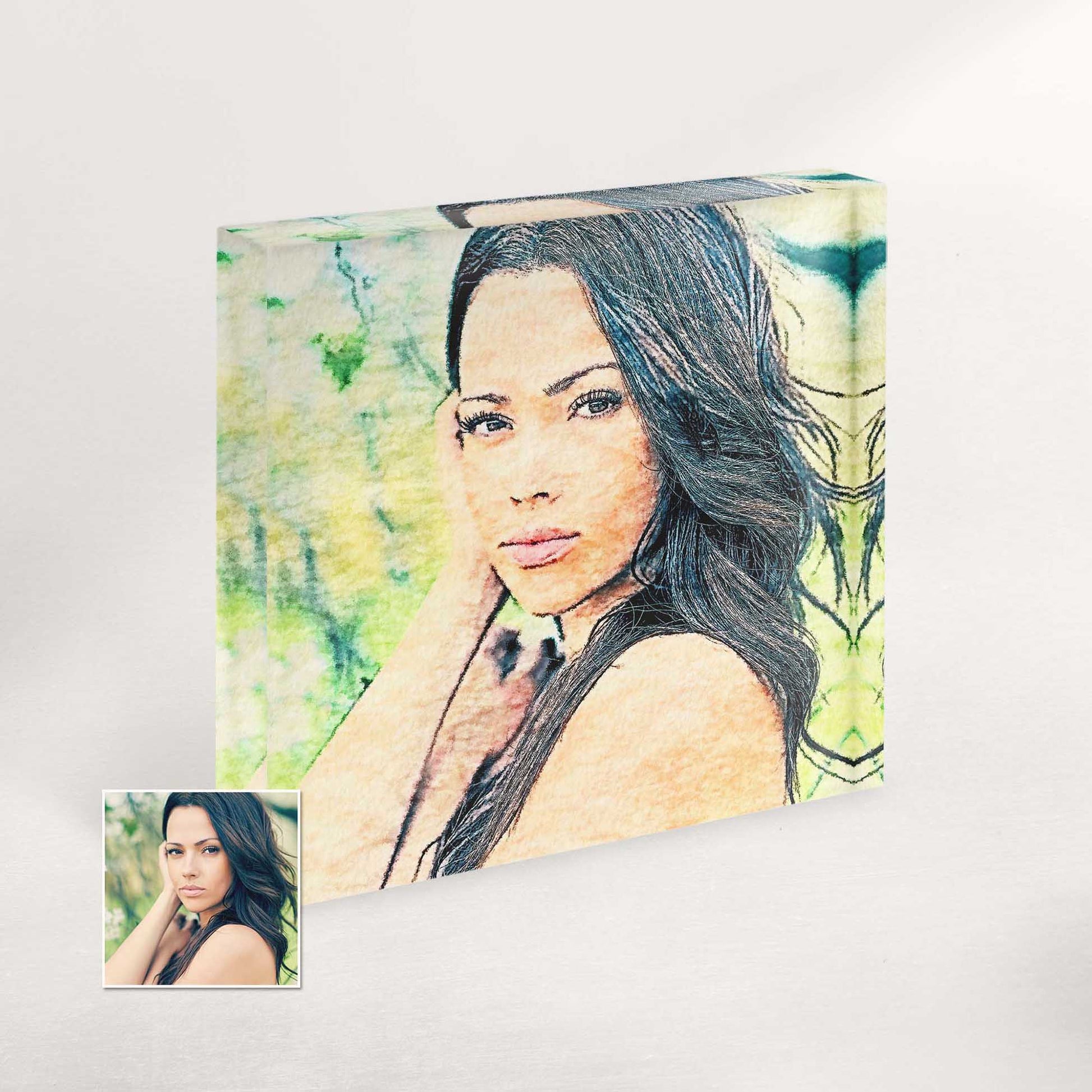 Immerse yourself in the world of personalized art with our acrylic block photos, showcasing vibrant watercolor paintings that transform any space into a gallery of individuality and creativity