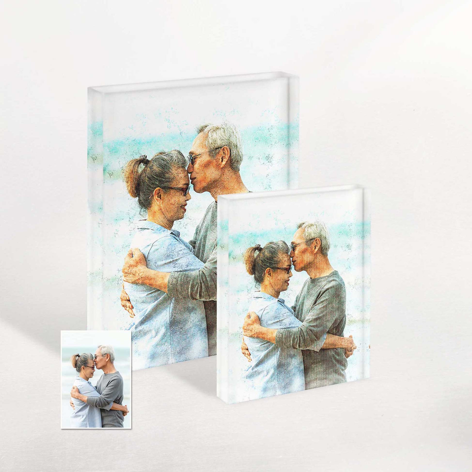 Personalised Grunge FX Acrylic Block Photo: A testament to originality and nostalgia. Its halftone design adds a unique and creative touch, making it a standout piece in any home decor