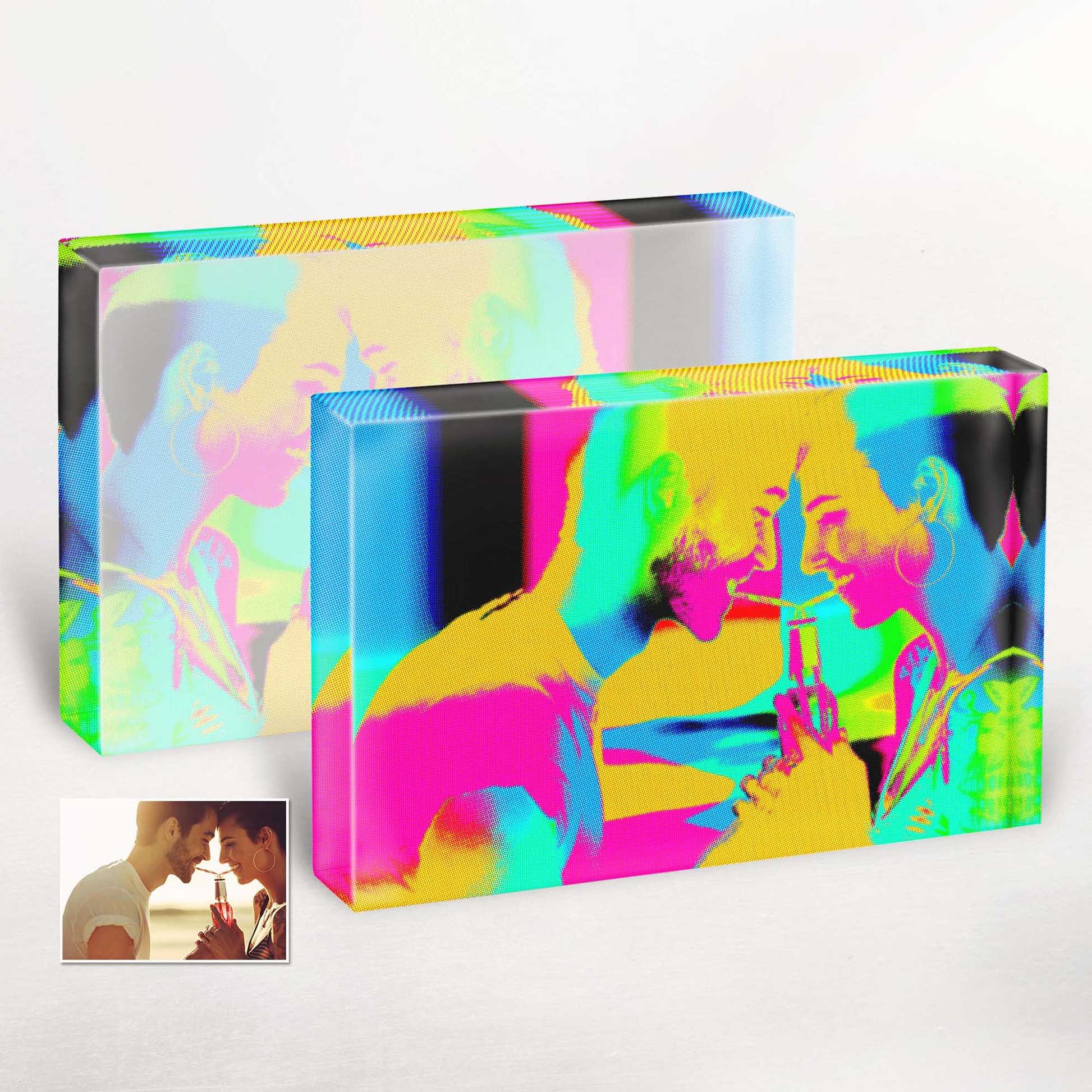 Add a splash of color to your decor with the Personalised Pop Art Acrylic Block Photo. Its unique and bright design captures the essence of pop art, creating a fun and exciting atmosphere