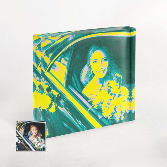 Elevate your home decor with this Personalised Acid Yellow Color Effect Acrylic Block Photo. The intense color saturation and sleek acrylic block design create a captivating visual impact, bringing a bold and contemporary aesthetic to any room