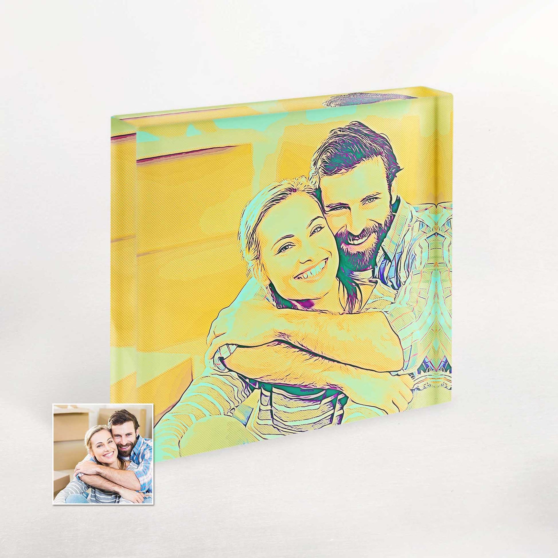Celebrate love and laughter with our Personalised Blue and Yellow Cartoon Acrylic Block Photo. This fun and inspirational gift idea is sure to brighten up any anniversary, bringing joy and a touch of whimsy to the celebration with family and friends.