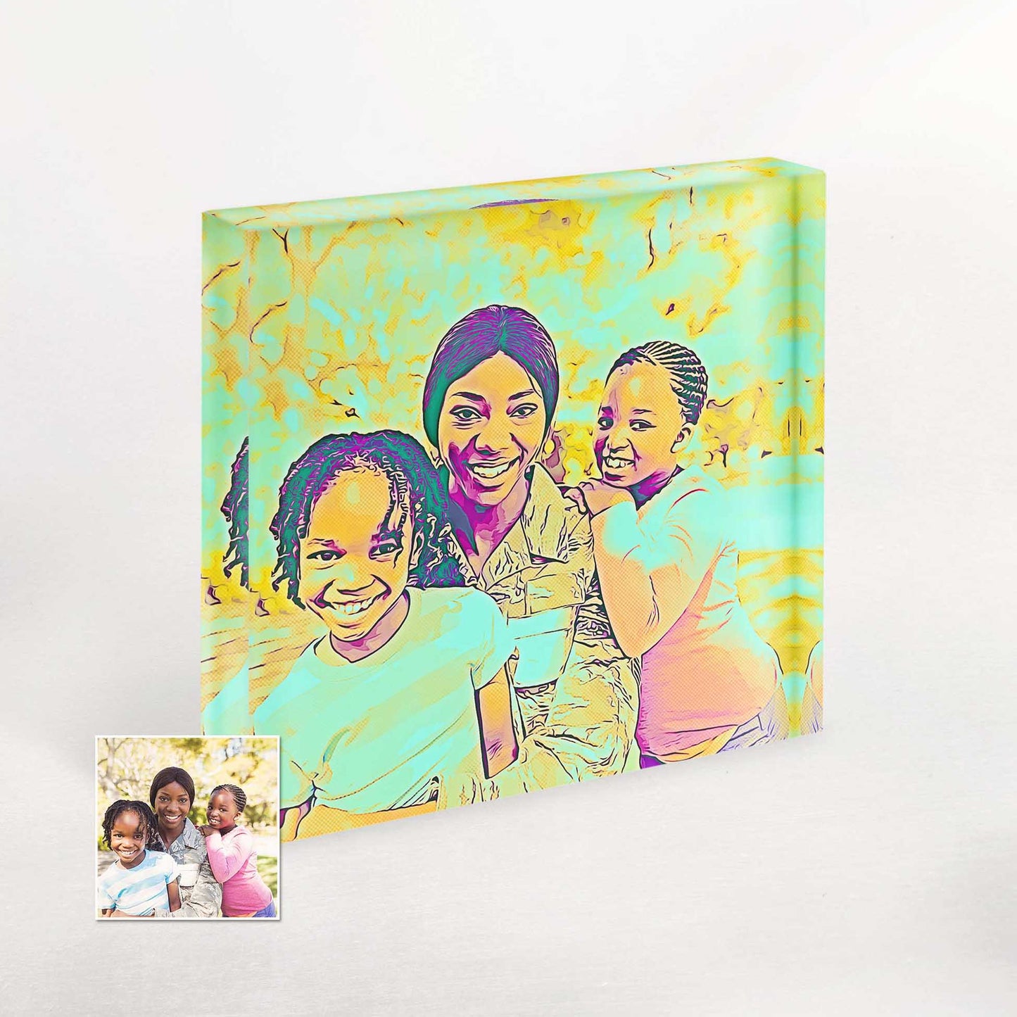 Give the gift of happiness with our Personalised Blue and Yellow Cartoon Acrylic Block Photo. This fun and exciting anniversary gift idea is designed to inspire smiles and warm hearts, creating a lasting impression on your family and friends.