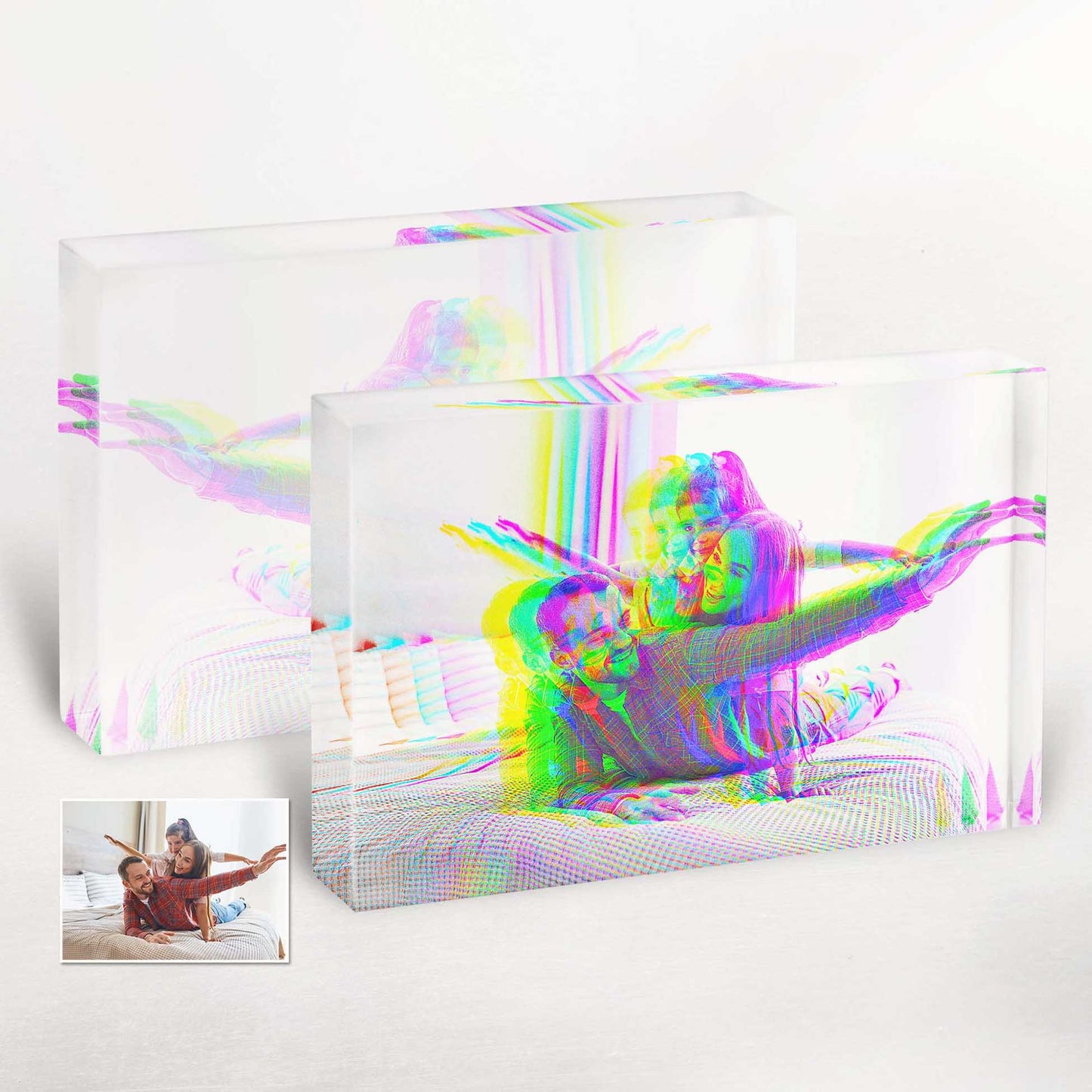 Elevate your home decor with our Personalized Anaglyph 3D Effect Acrylic Block Photo. This innovative piece combines the nostalgia of traditional anaglyph 3D with a modern acrylic block design, resulting in a captivating visual masterpiece