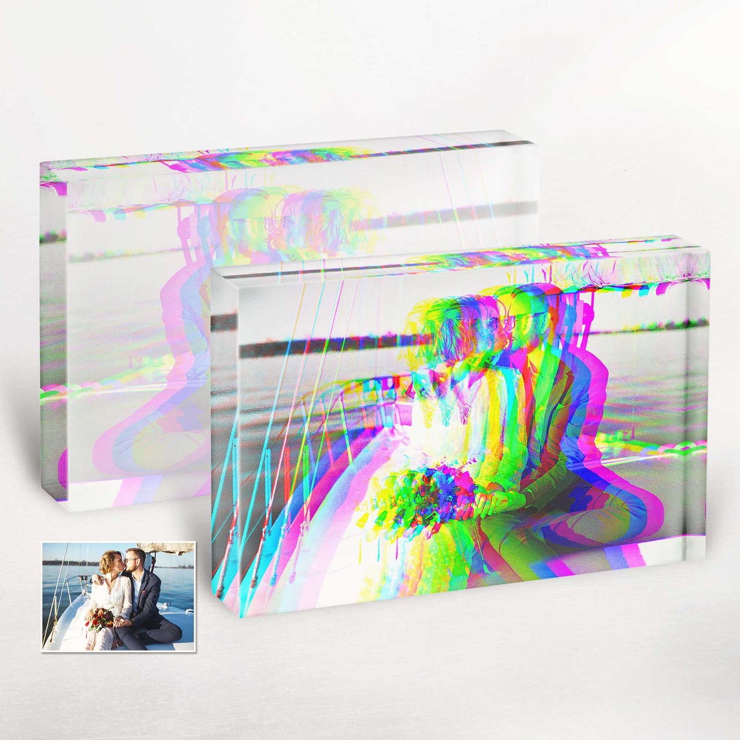 Turn your favorite photographs into a captivating 3D display with our Personalized Anaglyph 3D Effect Acrylic Block Photo. Its eye-catching design creates an illusion of depth, making your images come to life