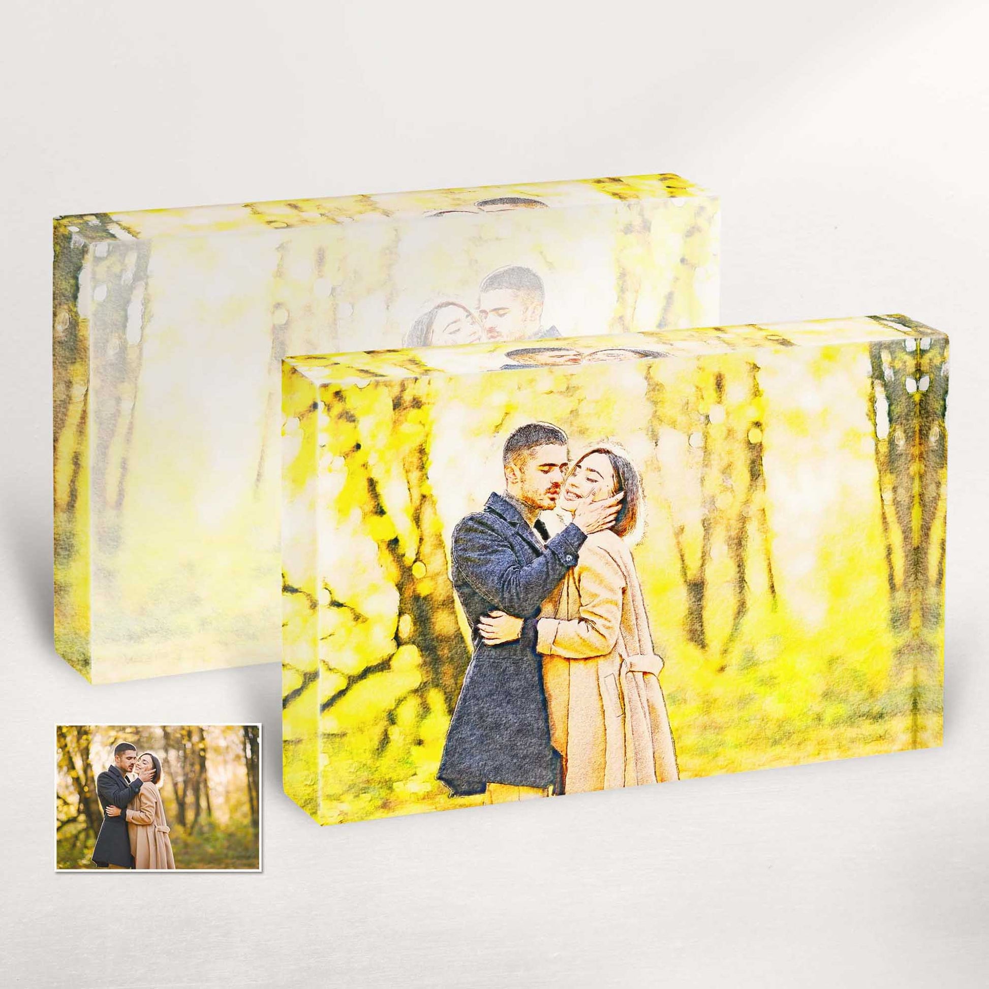 Create a visual masterpiece with our Personalised Just Watercolor Effect Acrylic Block Photo. Using your own photo, we transform it into a mesmerizing watercolor-style artwork that exudes originality