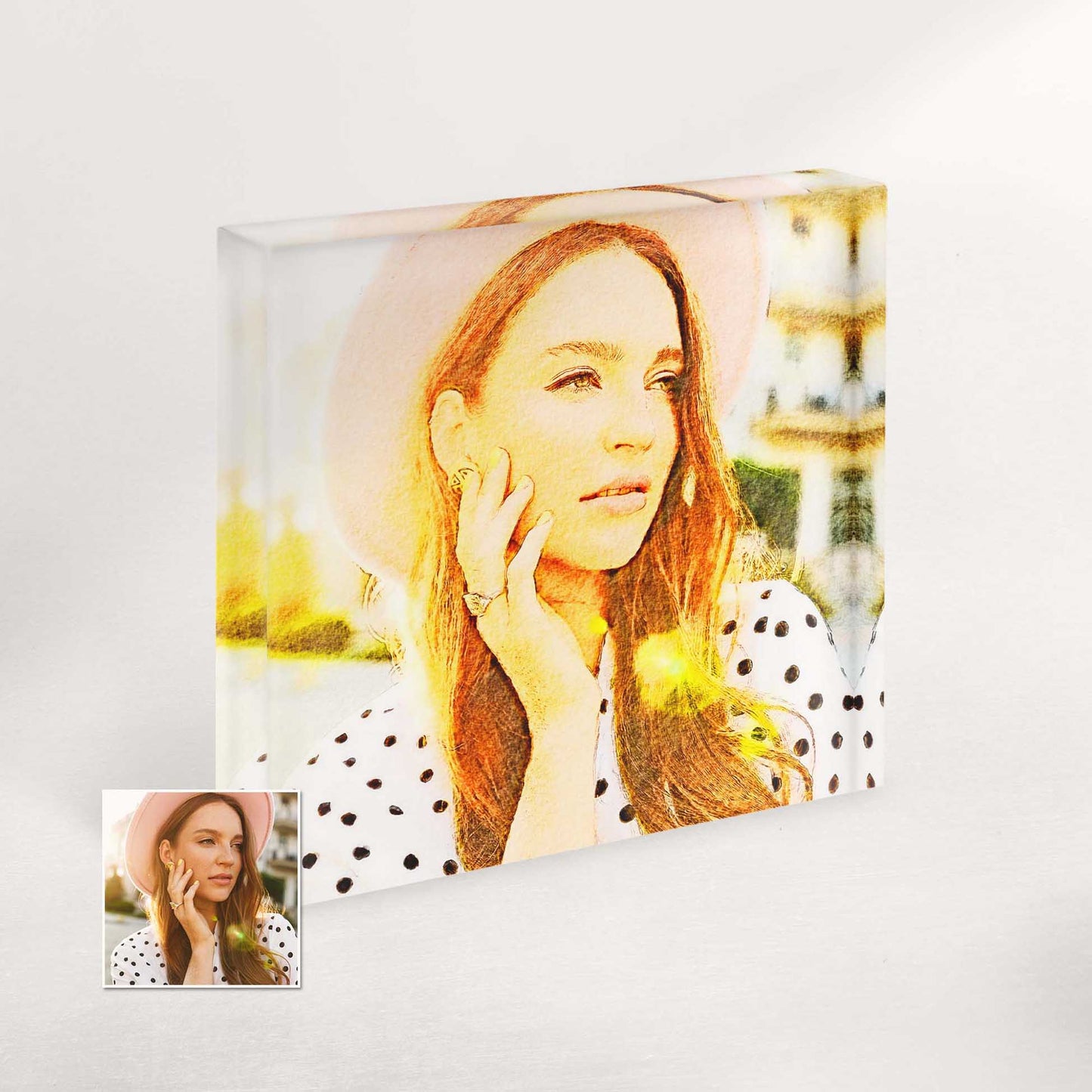 Add a touch of artistic flair to your home decor with our Personalised Just Watercolor Effect Acrylic Block Photo. Each piece is meticulously crafted from your own photo, turning it into a captivating watercolor