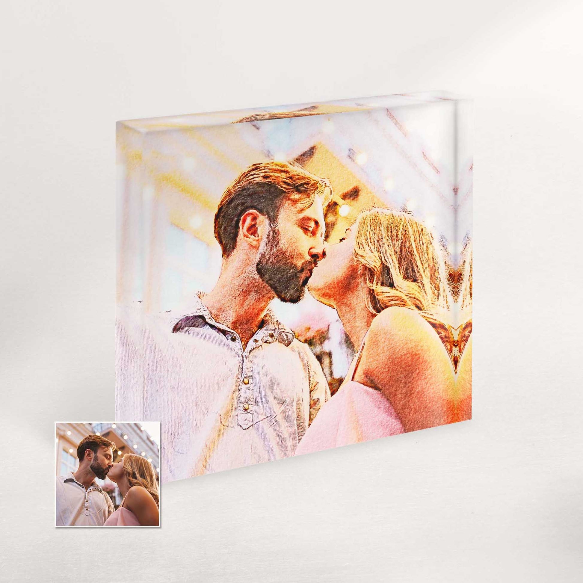 Elevate your gifting game with our Personalised Just Watercolor Effect Acrylic Block Photo. We take your own photo and transform it into a unique and enchanting watercolor-style artwork