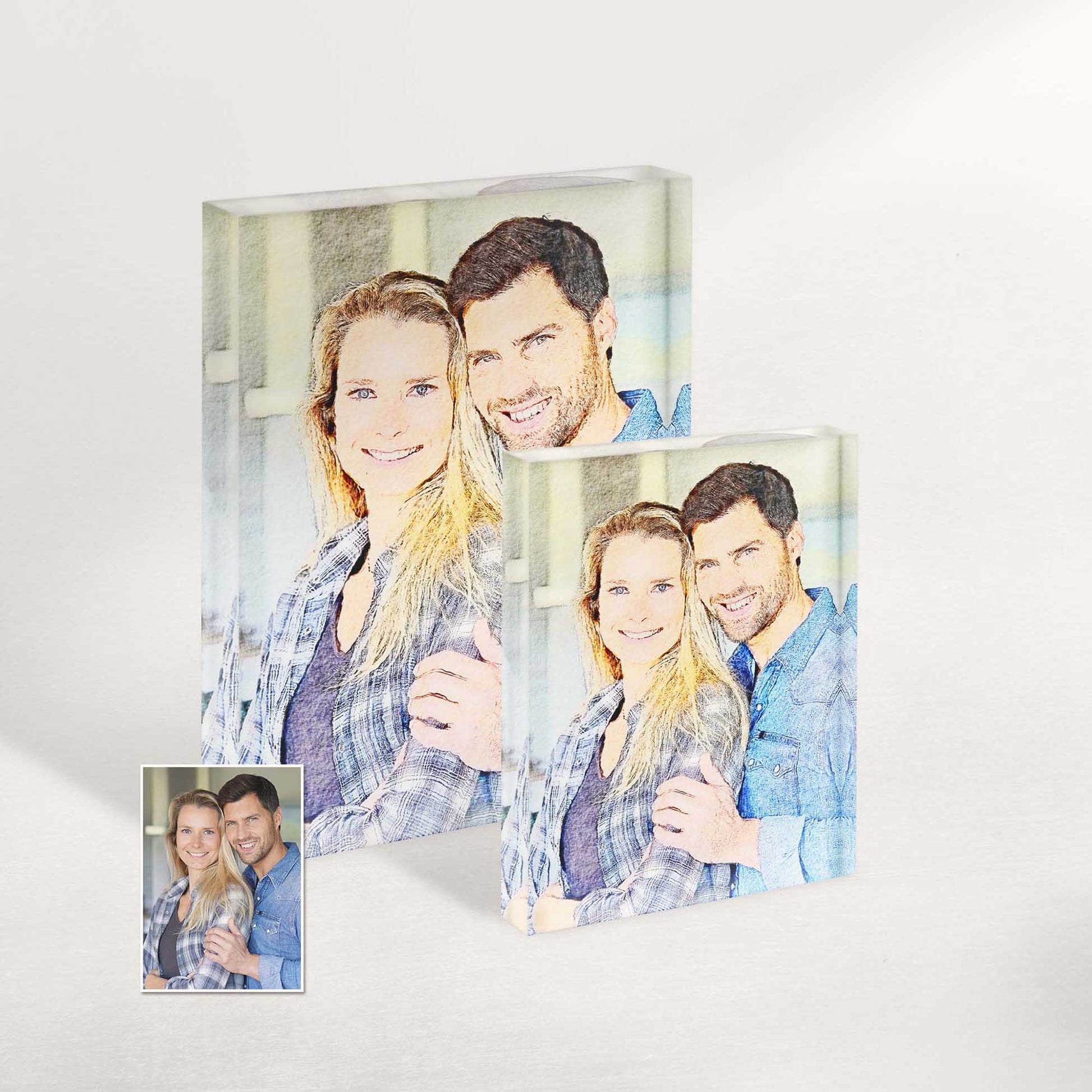 Turn your precious memories into captivating works of art with our Personalised Just Watercolor Effect Acrylic Block Photo. We use your own photo to create an original watercolor-inspired masterpiece