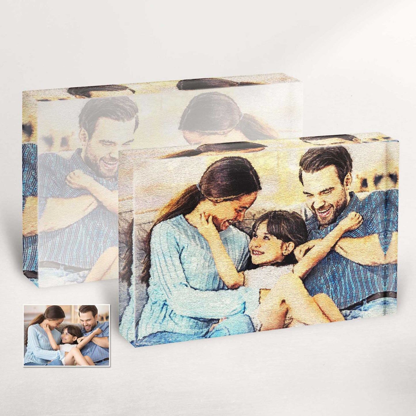 Immortalize your cherished memories with our Personalised Aquarelle Acrylic Block Photo. We turn your photo into a unique watercolor-style artwork that evokes emotions and tells a story