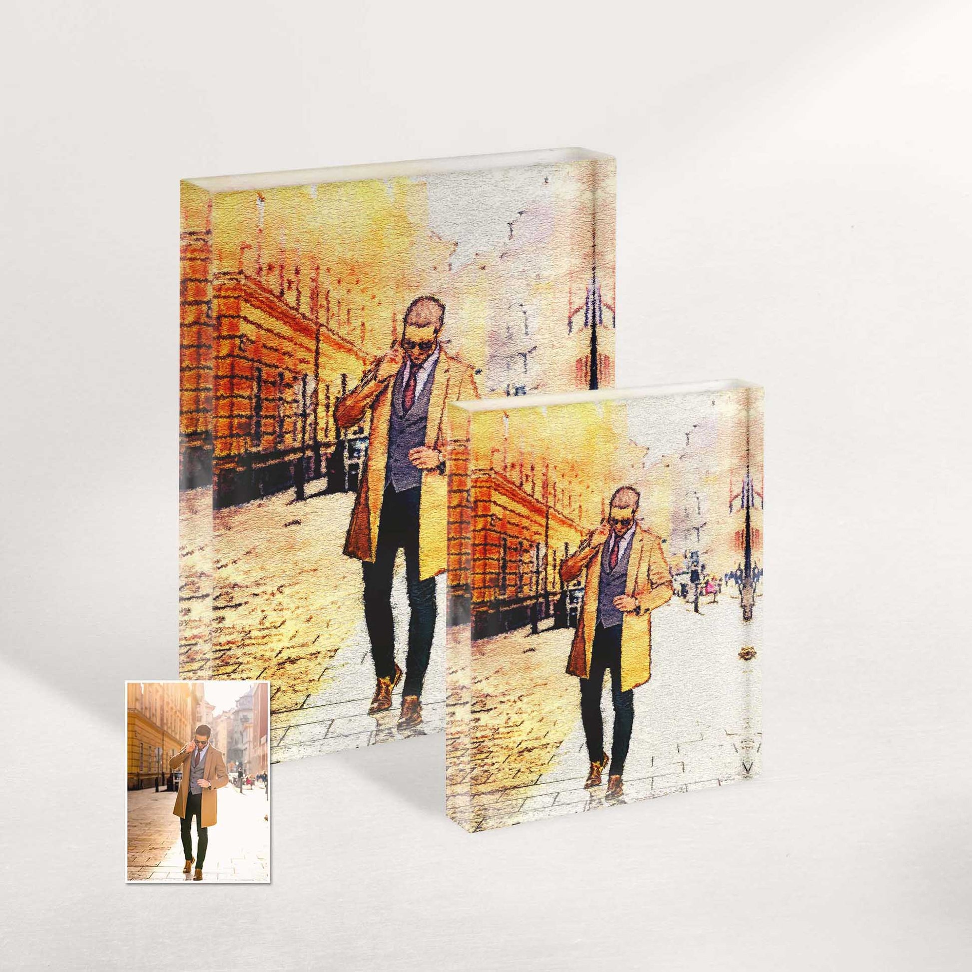 Add a touch of elegance and artistry to your space with our Personalised Aquarelle Acrylic Block Photo. Each piece is created from your own photo, expertly transformed into a breathtaking watercolor-style