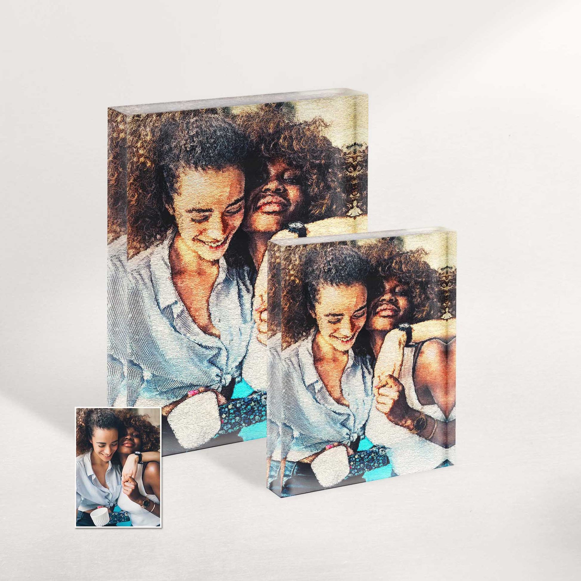 Celebrate your family's story with our Personalised Aquarelle Acrylic Block Photo. We transform your cherished photo into a stunning watercolor-inspired art piece, capturing the essence and emotions