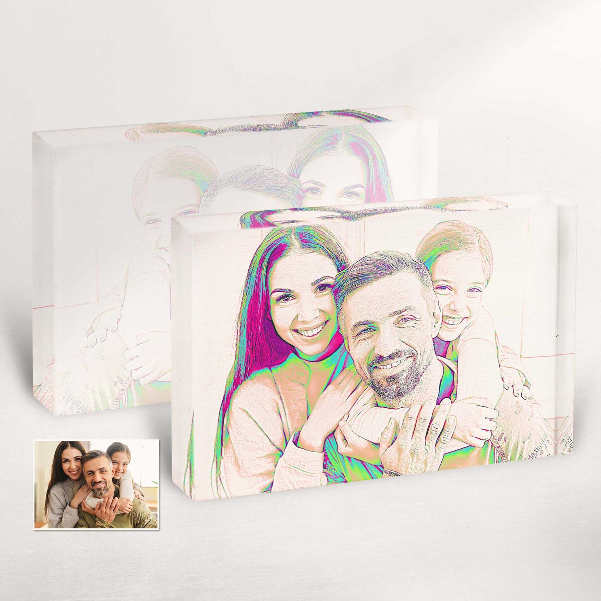 Original Personalized Pencil Drawing Acrylic Block Photo: Celebrate your loved ones with this one-of-a-kind masterpiece. The artist meticulously recreates your chosen photograph in pencil