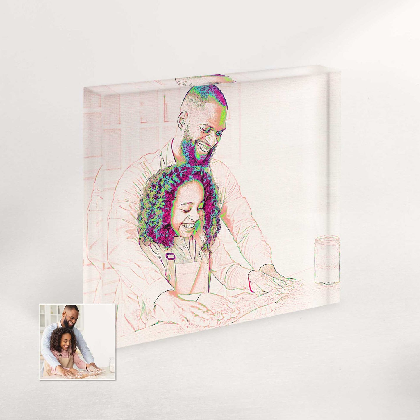 Family Wedding Gift: Personalized Pencil Drawing Acrylic Block Photo: Commemorate the joyous union of your loved ones with this heartfelt gift. The artist skillfully transforms a wedding photograph into a stunning pencil