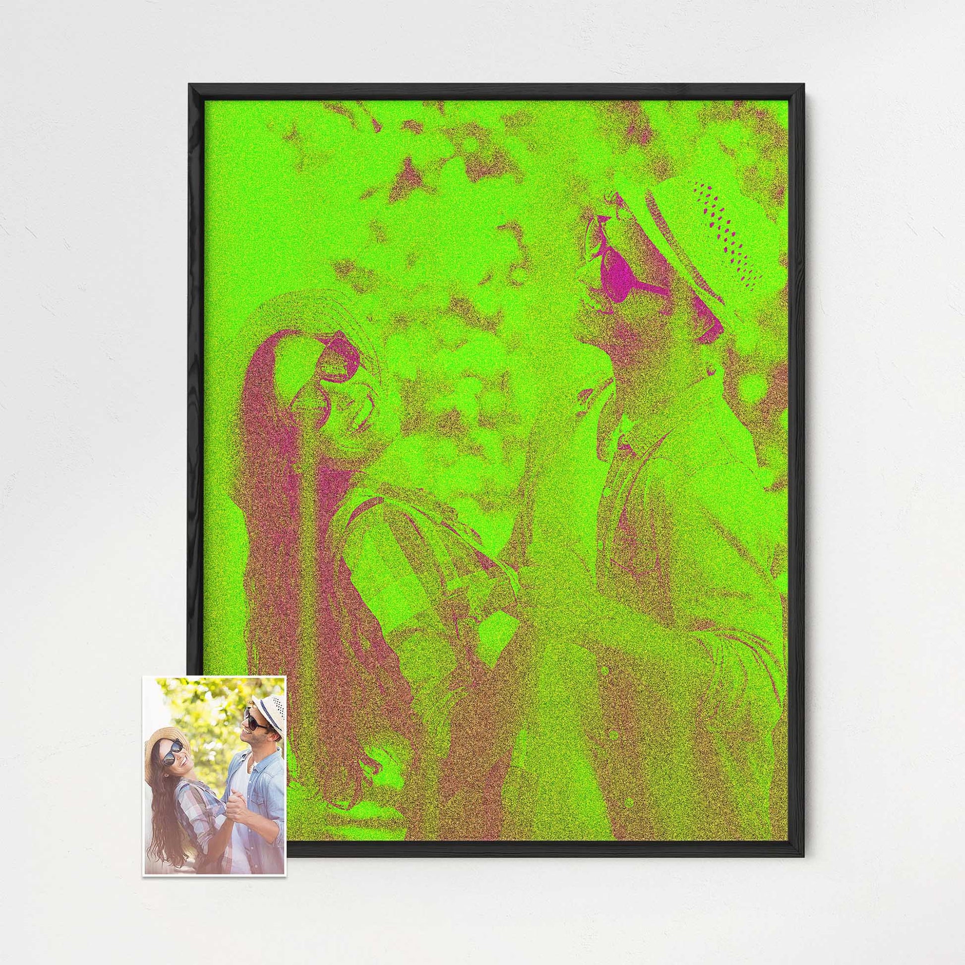 Energize your space with the vibrant charm of our Personalised Neon Green Framed Print. The eye-catching neon green hues bring a fresh and fun element to any room. Crafted from your photo, this artwork becomes a unique and captivating print
