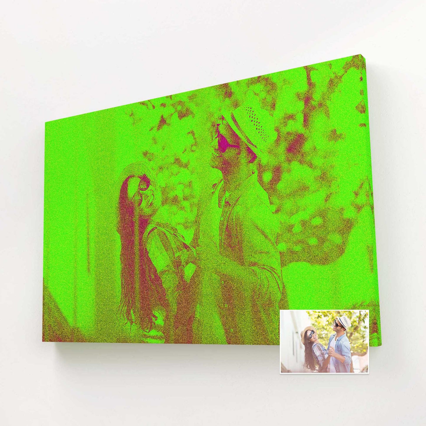 Let the bright neon green color evoke feelings of fun, laughter, and celebration, creating a lively atmosphere that will energize any space. Choose our personalised neon green canvas to bring joy and radiance into your life