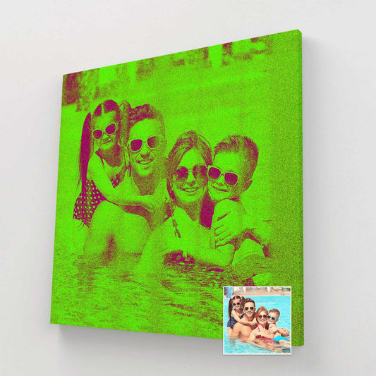 Add a splash of fun and uniqueness to your space with our personalised neon green canvas. Our skilled artists will turn your favorite photo into a stunning masterpiece, painting it with vibrant neon green hues 