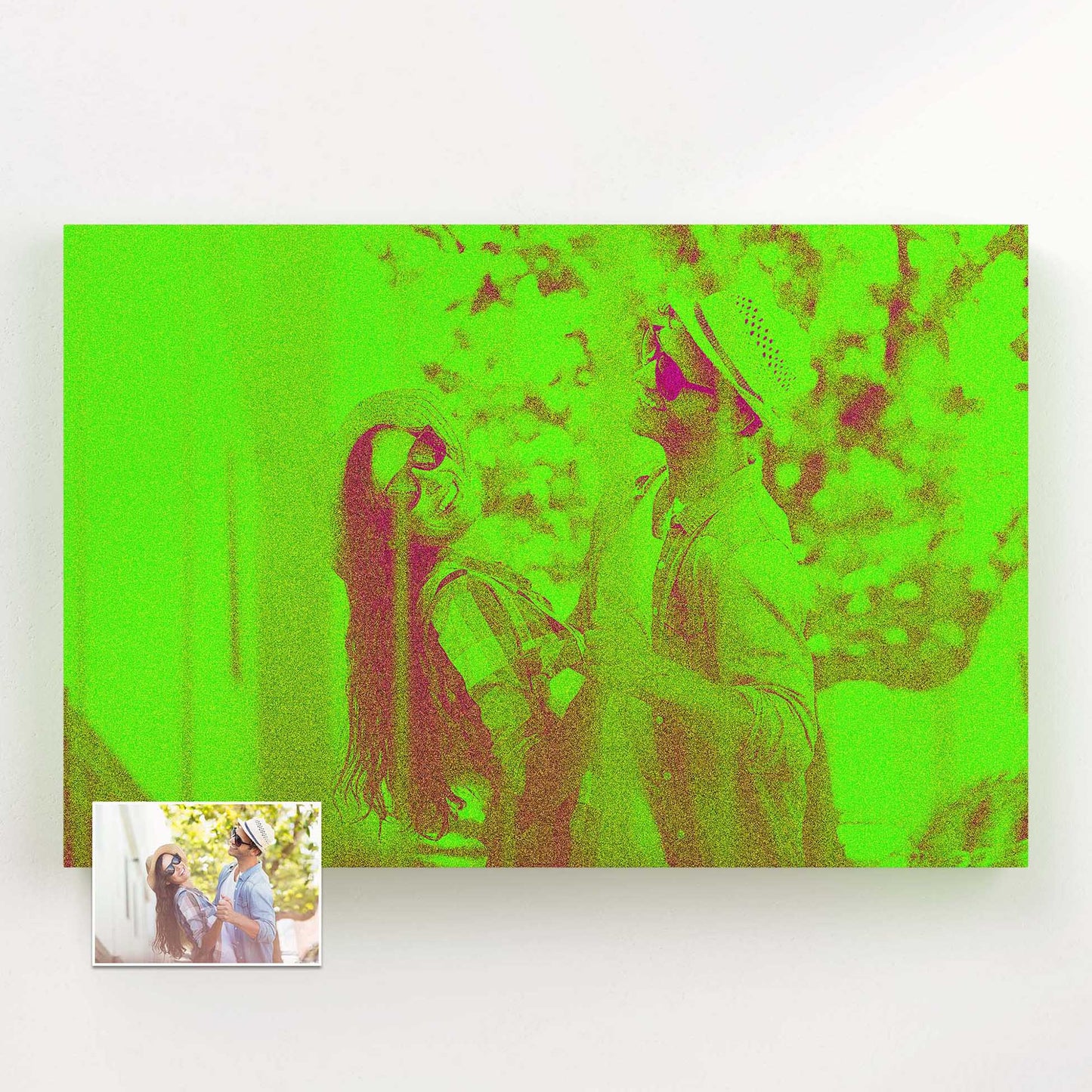 Celebrate life's special moments with our personalised neon green canvas. From birthdays to family gatherings, our custom-made artworks capture the essence of your memories, painting from your photo with vibrant neon green shades 