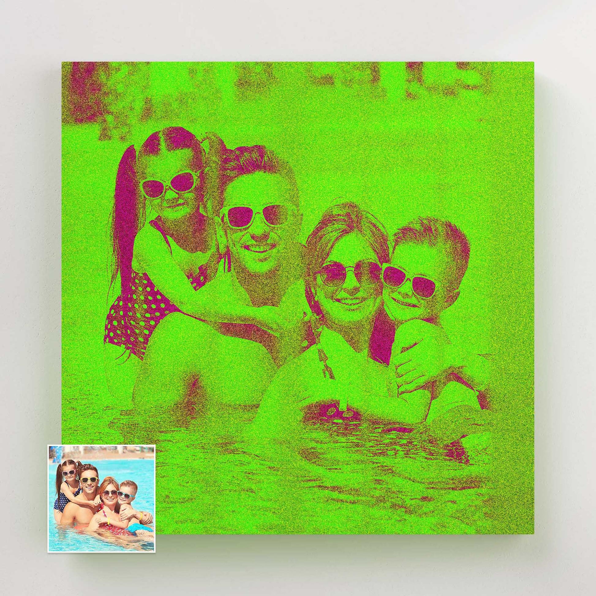 Elevate your home decor with our personalised neon green canvas, a true standout piece that will captivate the attention of all who see it. Our skilled artists will transform your photo into a work of art, using fresh and vibrant neon green