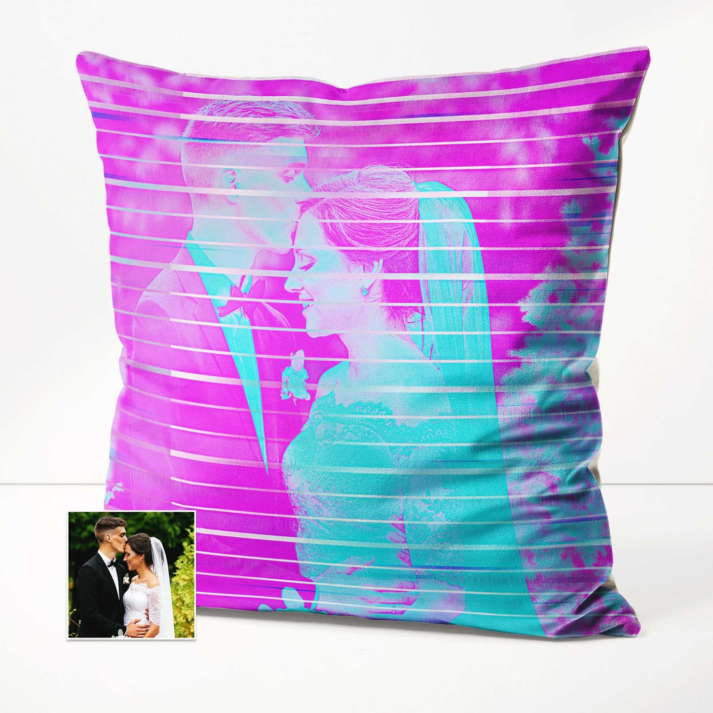 Transform your living space with the Personalised Purple and Blue Cushion. Its sharp and vibrant colors bring a modern and sophisticated touch to any room. Crafted from soft velvet, this cushion provides a comfortable and luxurious feel
