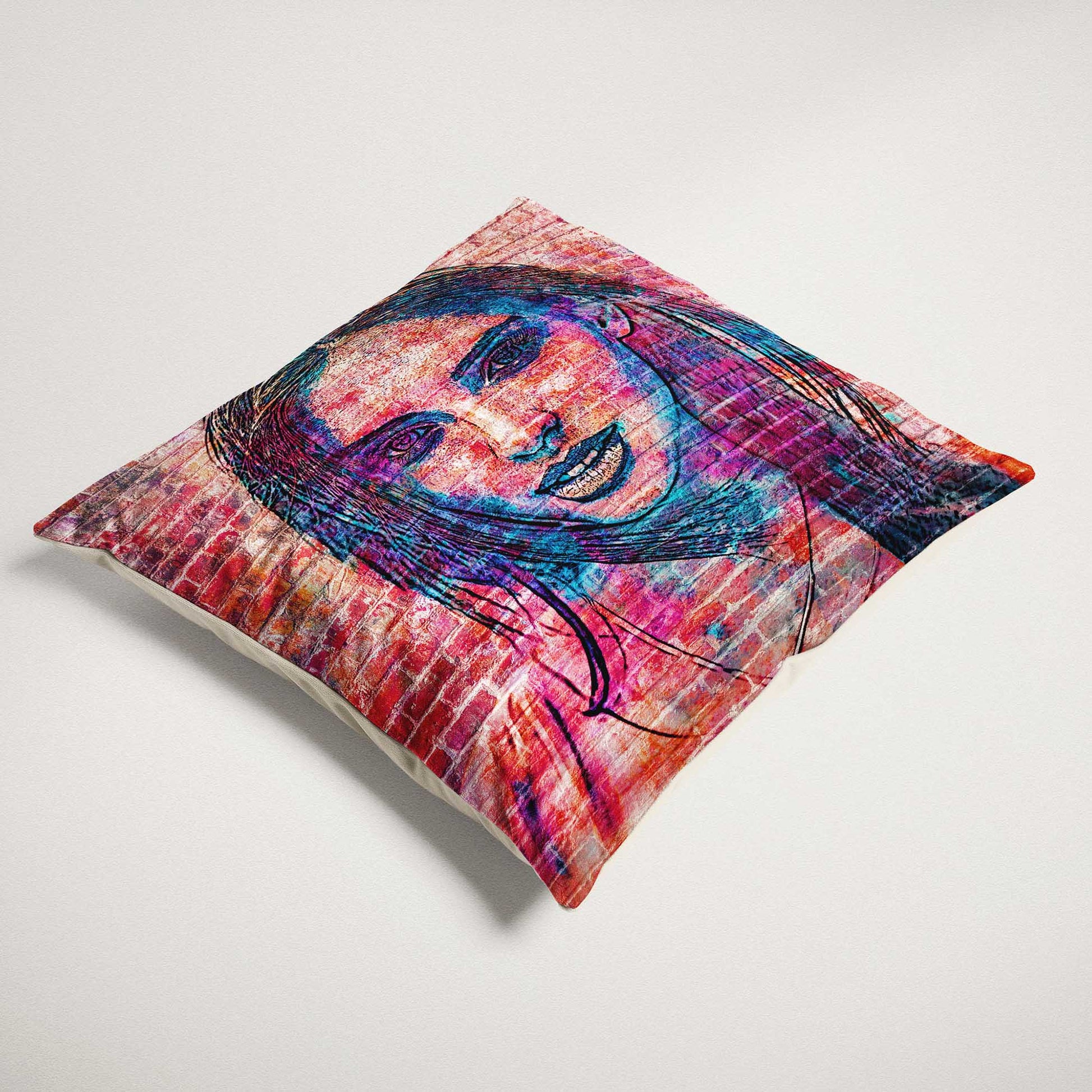 Express your artistic side with the Personalised Brick Graffiti Street Art Cushion. Handcrafted with care and made from soft velvet, it offers a plush and inviting feel. Personalise it with a print from your photo