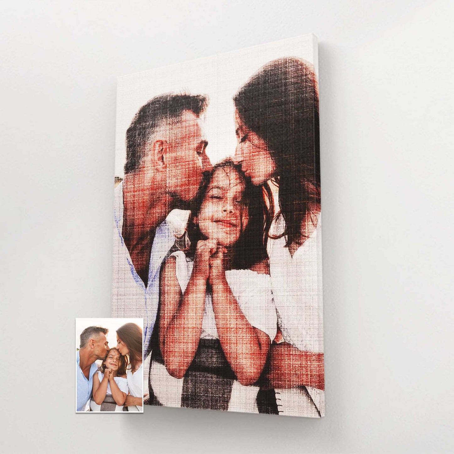 Transform your space with a Personalised Fabric Texture Canvas, meticulously created by painting from your photo. This artwork is a true piece of fine art, featuring an original and unique design. It's the perfect choice for weddings