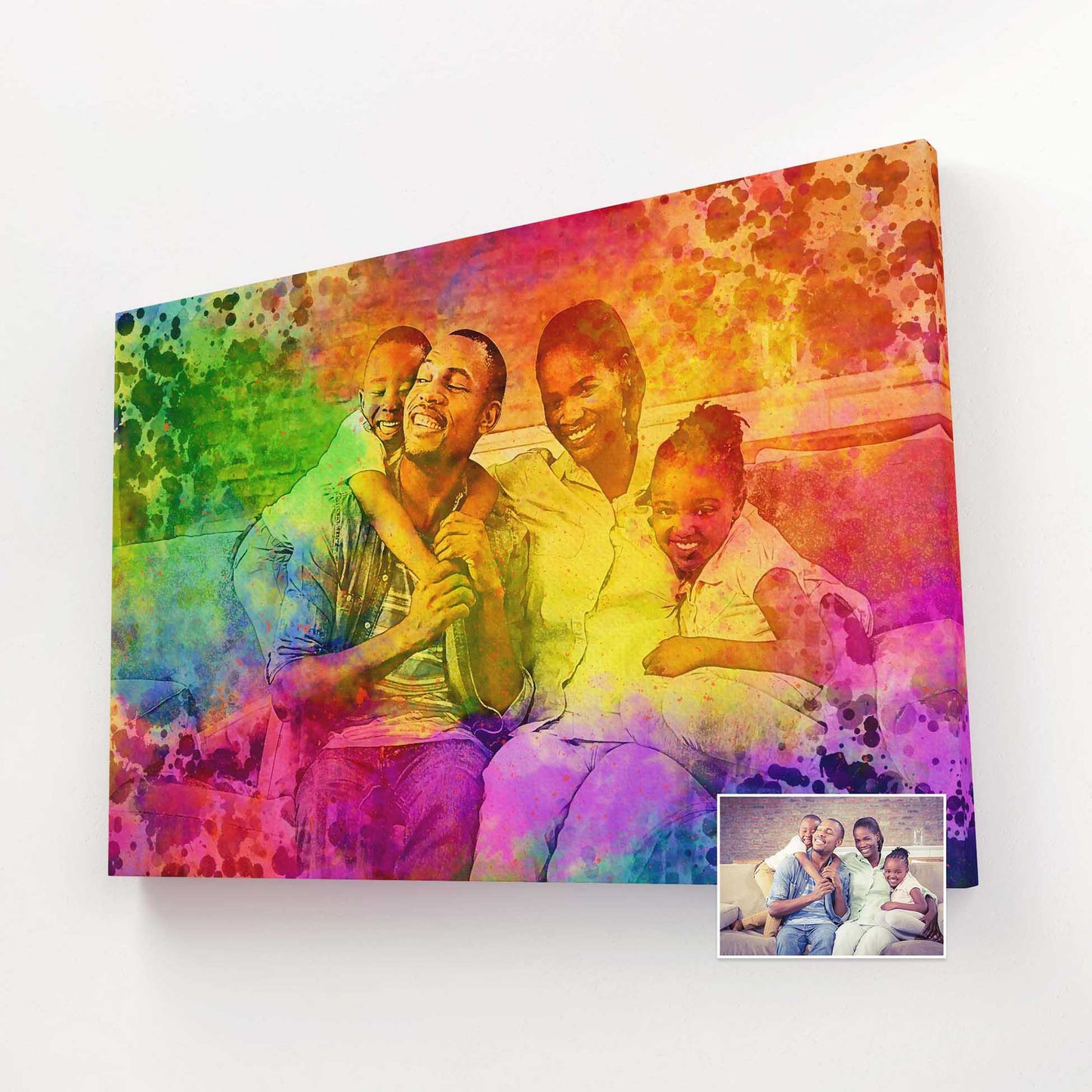 Personalised Splash of Colours Canvas is a testament to the beauty and power of art. This fine art piece is created by seamlessly blending painting from photo, watercolour, and digital art techniques. The result is a visually stunning
